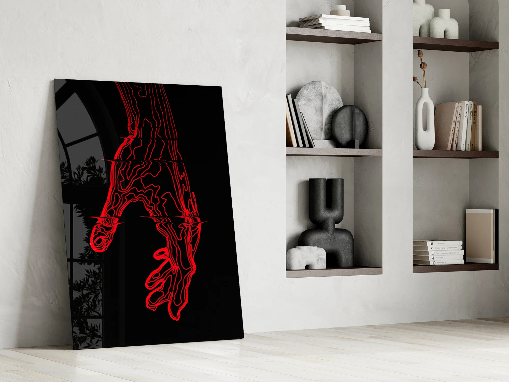 Abstract Red Hand Outline Glass Wall Art - Image 8