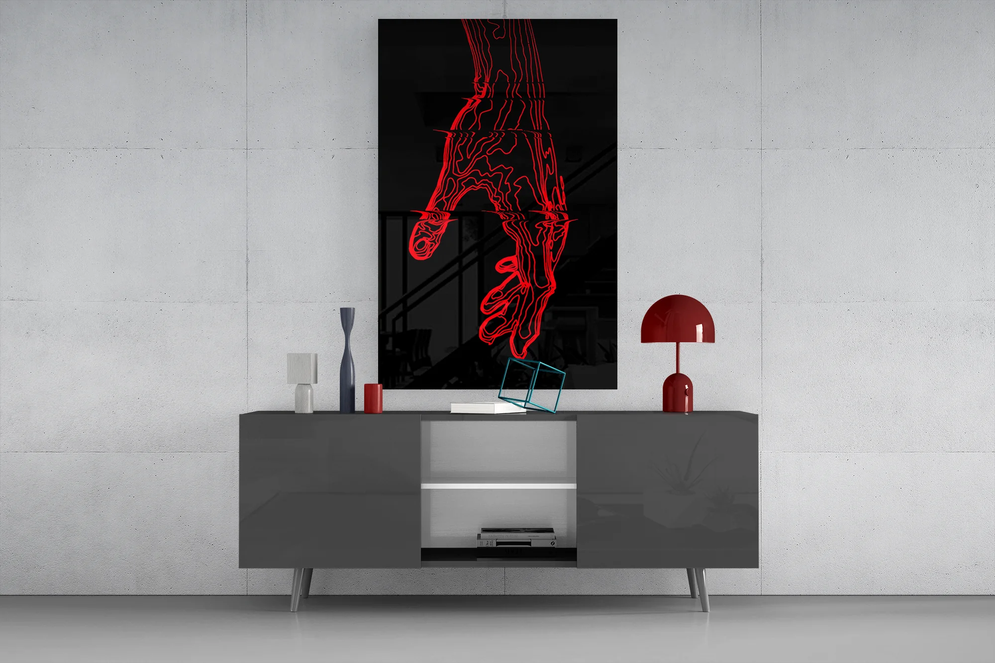 Abstract Red Hand Outline Glass Wall Art - Image 9