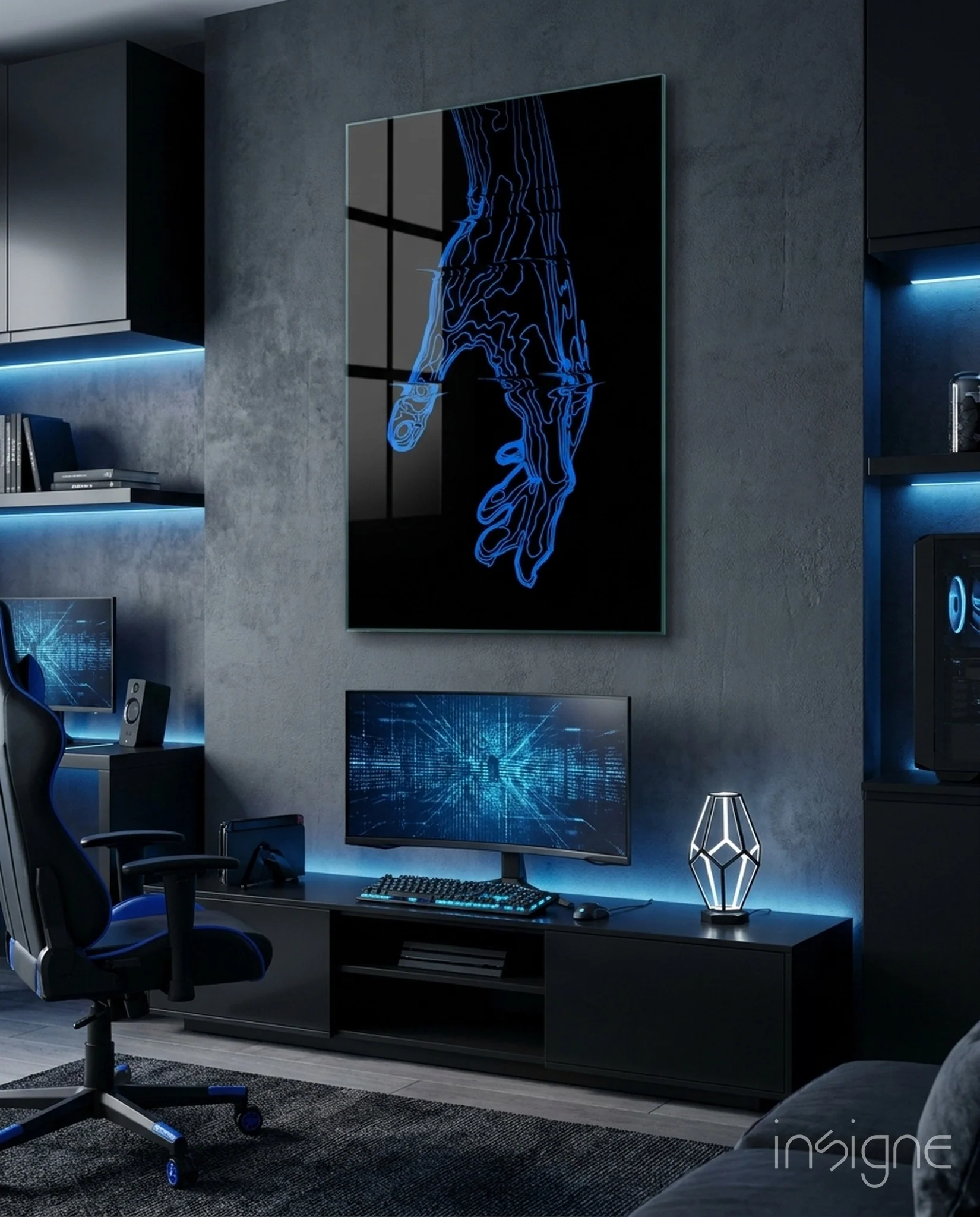 Fluid Blue Hand Silhouette Glass Wall Art