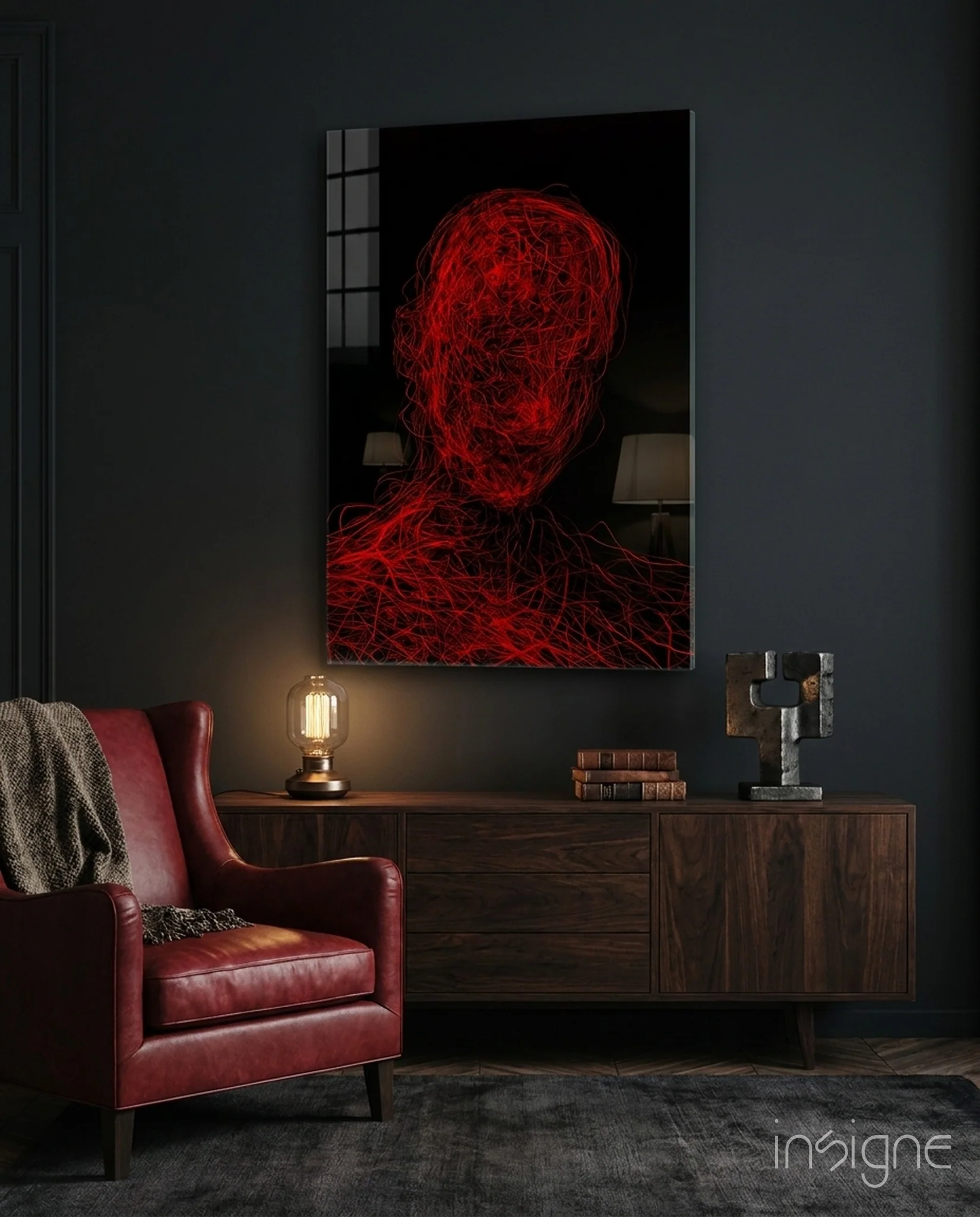 Red Tangle Portrait Glass Wall Art