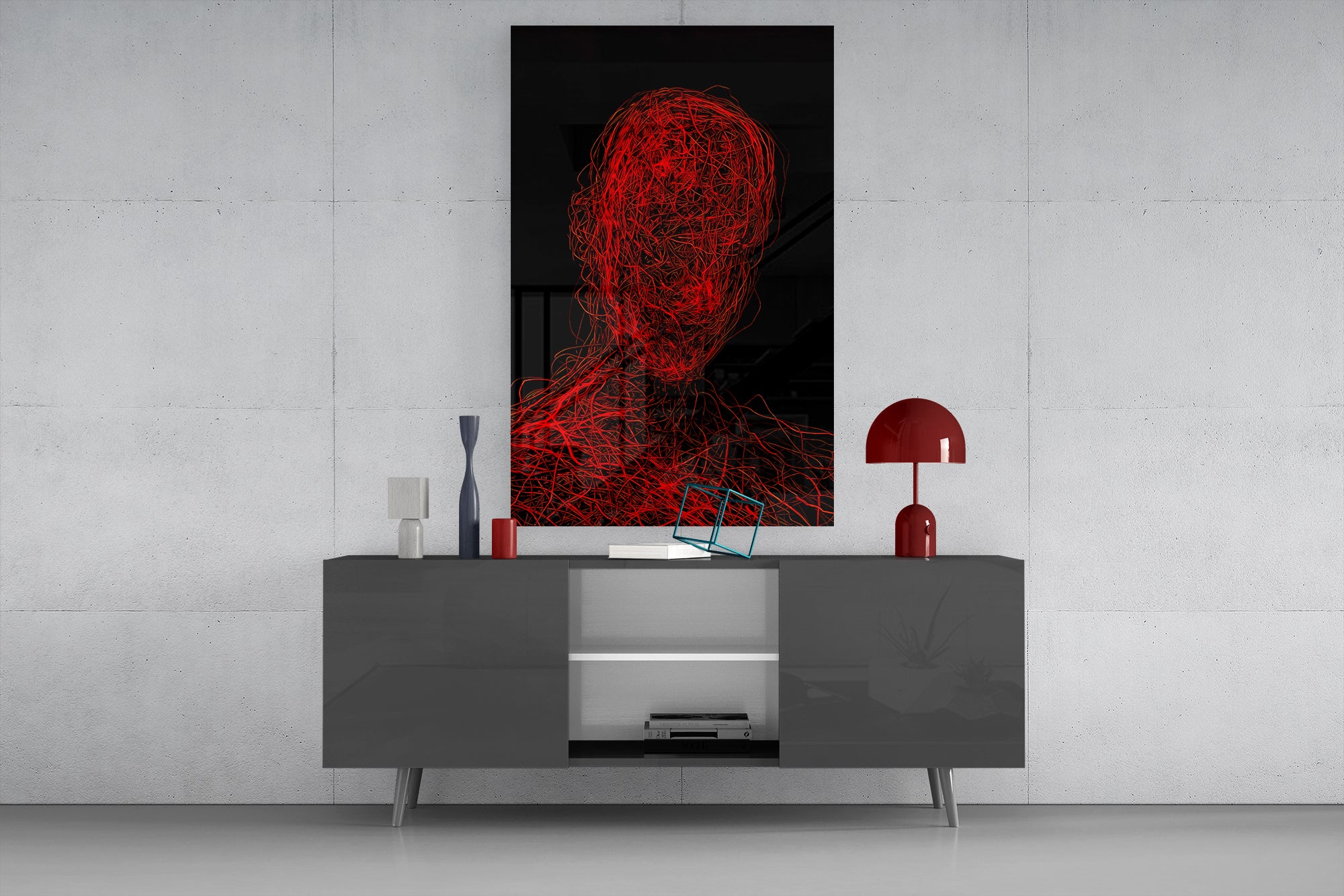 Red Tangle Portrait Glass Wall Art - Image 9