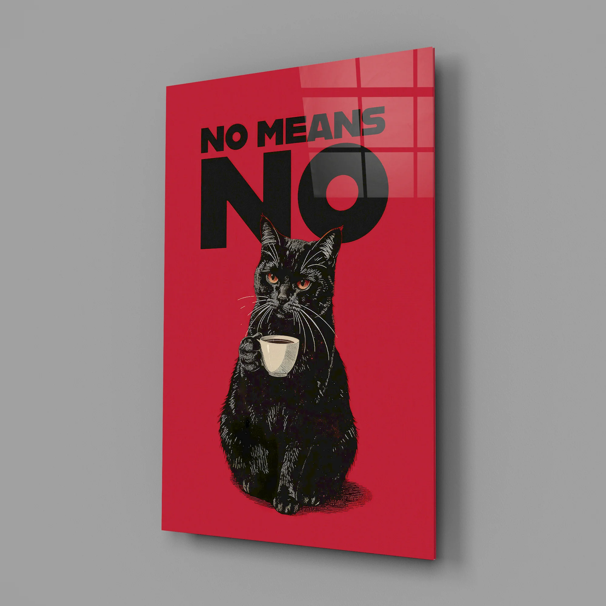 Black Cat No Means No Glass Wall Art - Image 3