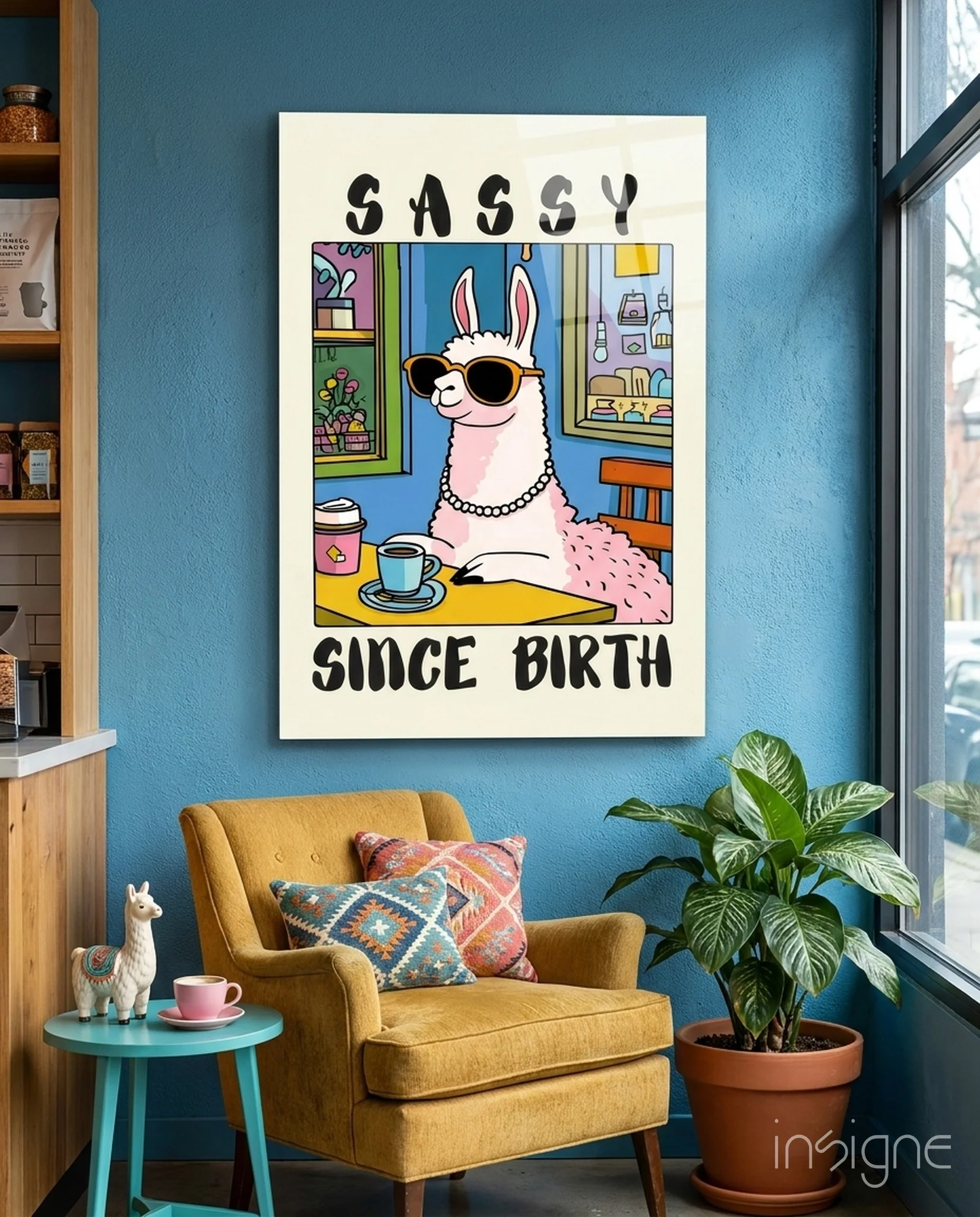 Sassy Llama in Sunglasses Glass Wall Art