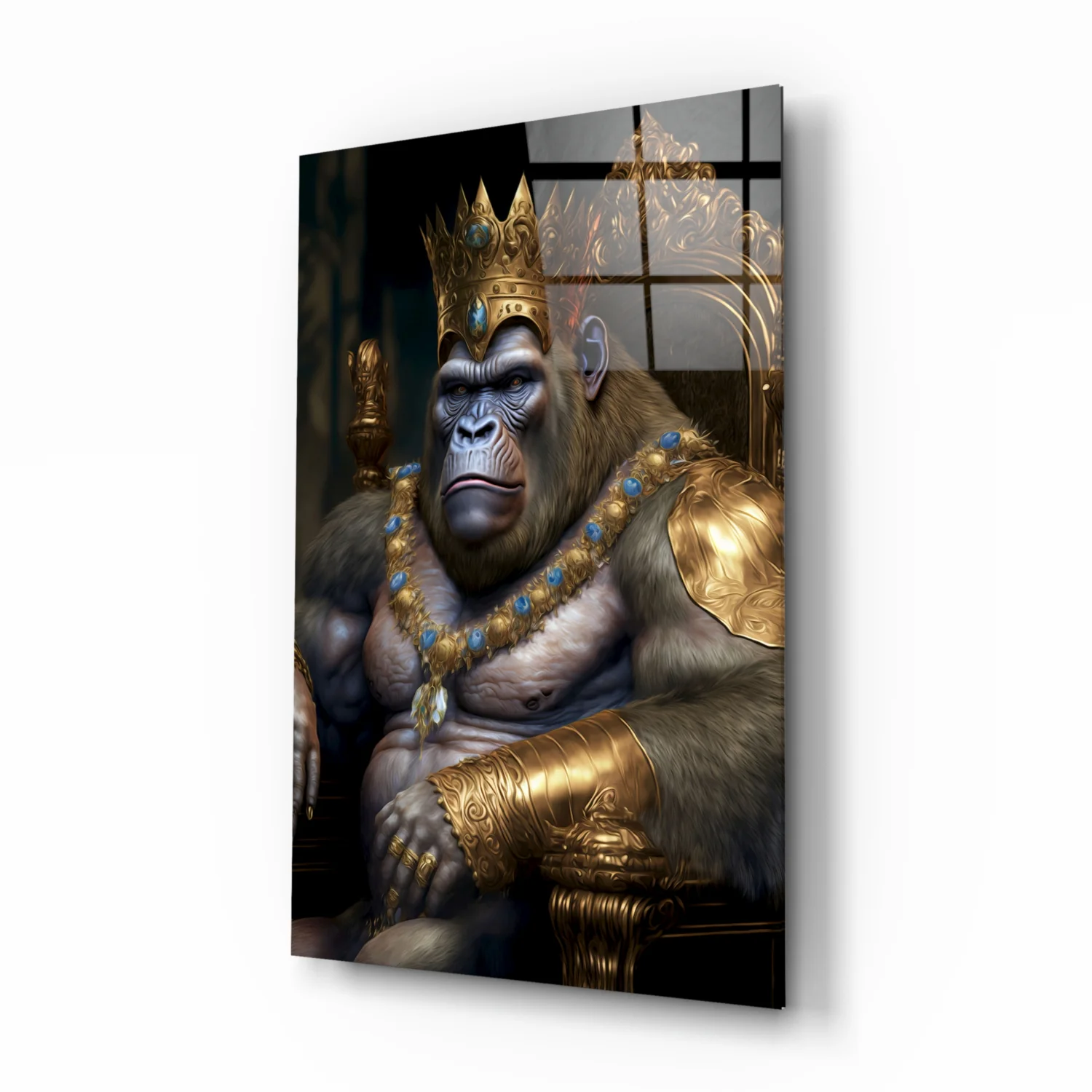 Ape King in Throne Glass Wall Art || Designer Collection - Image 2