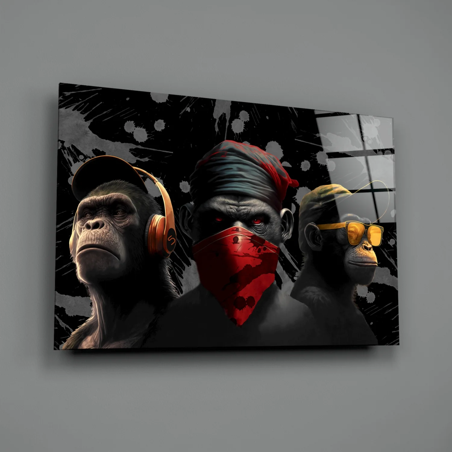 3 Wise Monkeys Glass Wall Art  || Designer Collection - Image 3