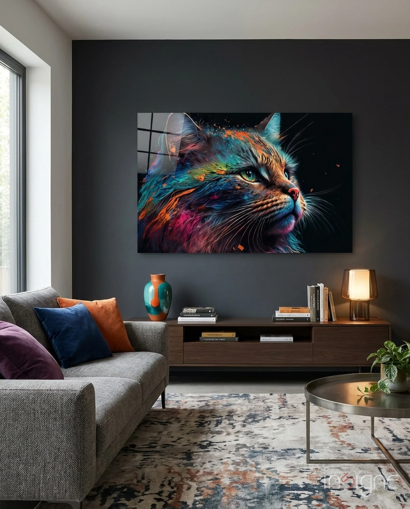 Colorful Cat Glass Wall Art || Designers Collection