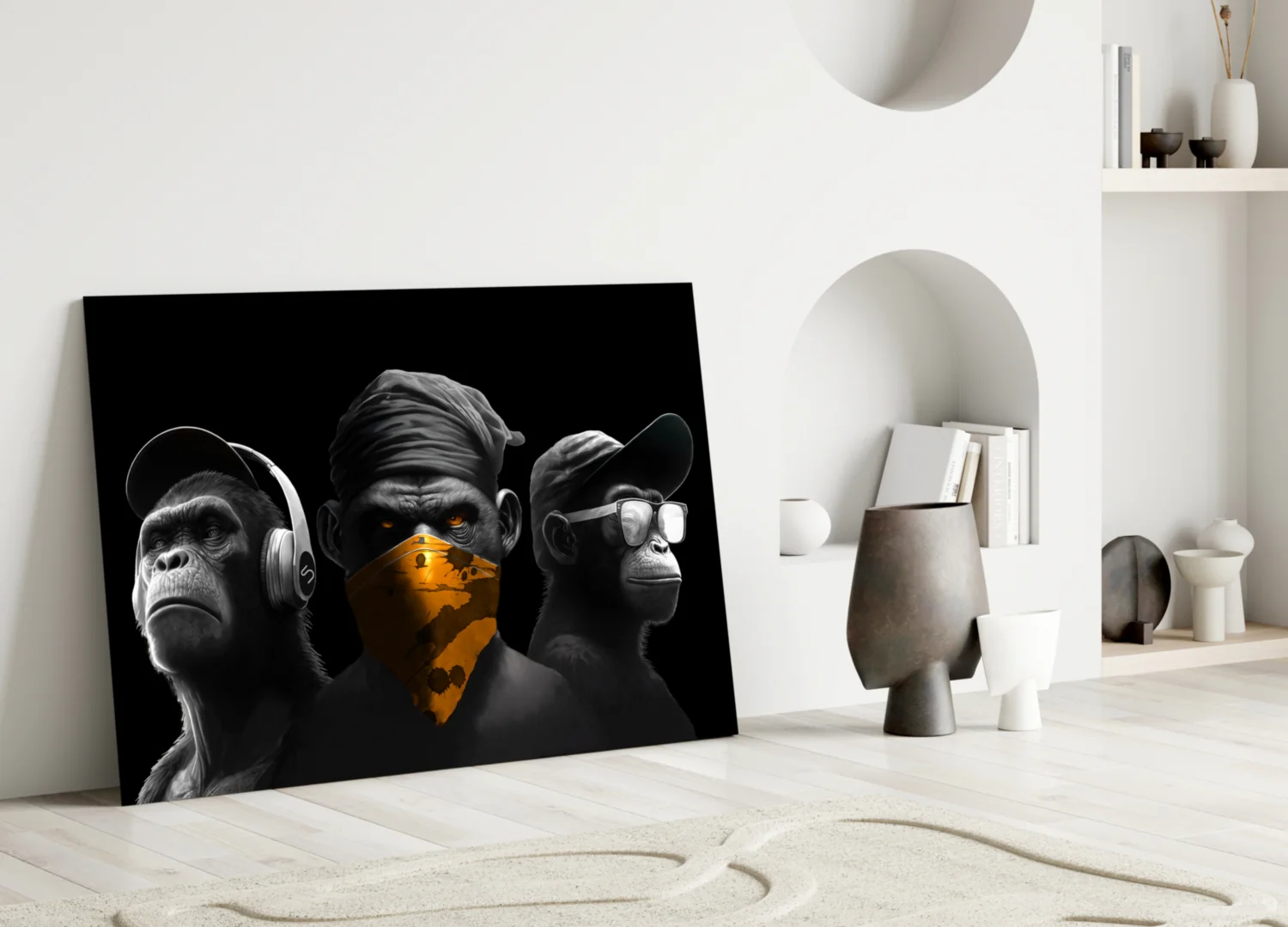 3 Wise Monkeys Chrome Edition Glass Wall Art || Designer Collection - Image 3
