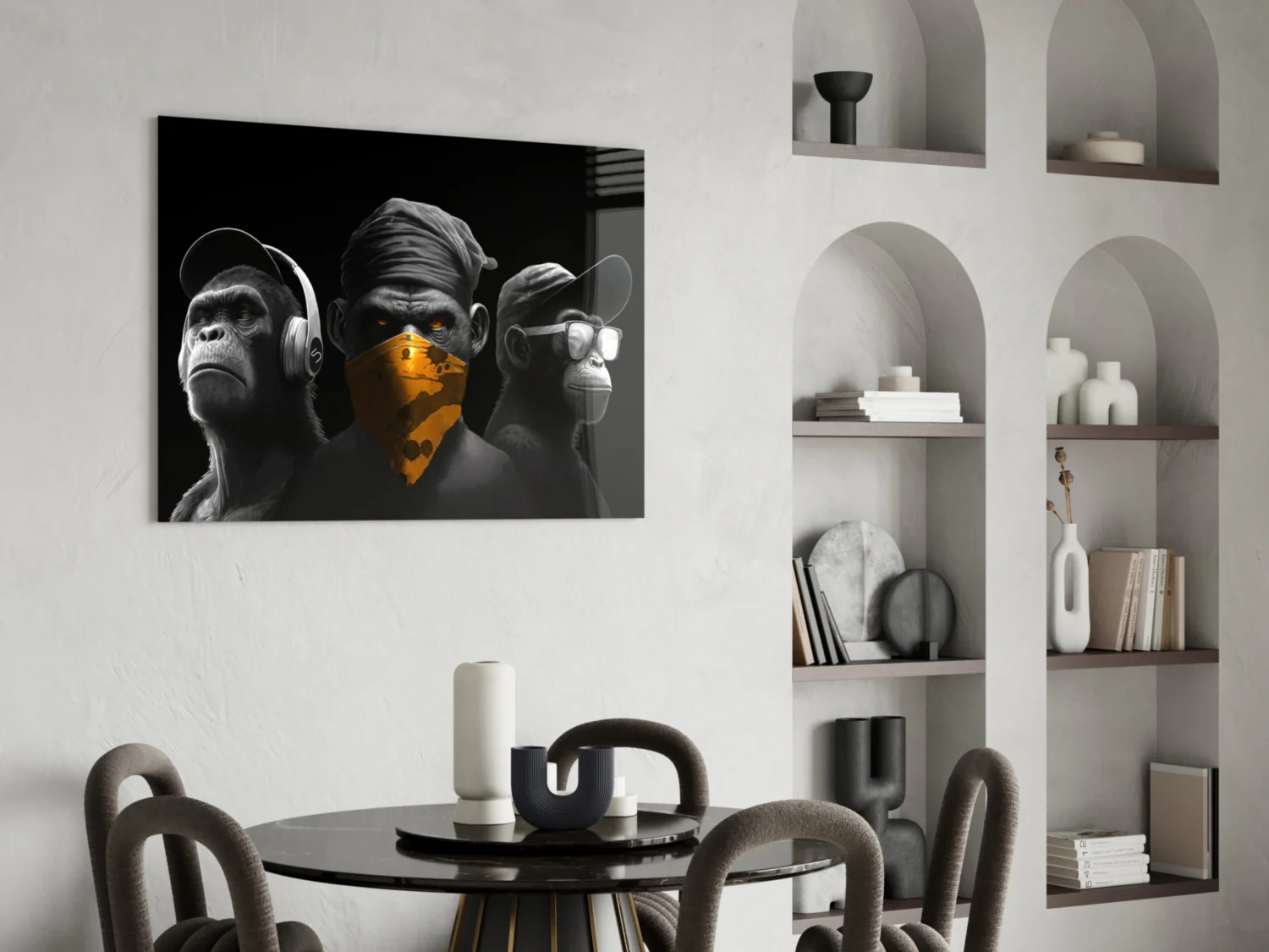3 Wise Monkeys Chrome Edition Glass Wall Art || Designer Collection - Image 5