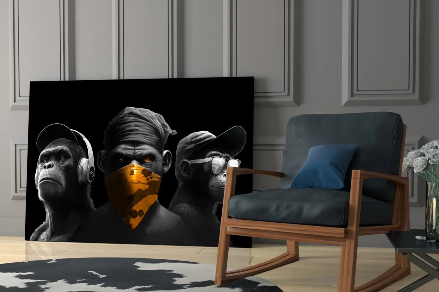 3 Wise Monkeys Chrome Edition Glass Wall Art || Designer Collection - Image 6