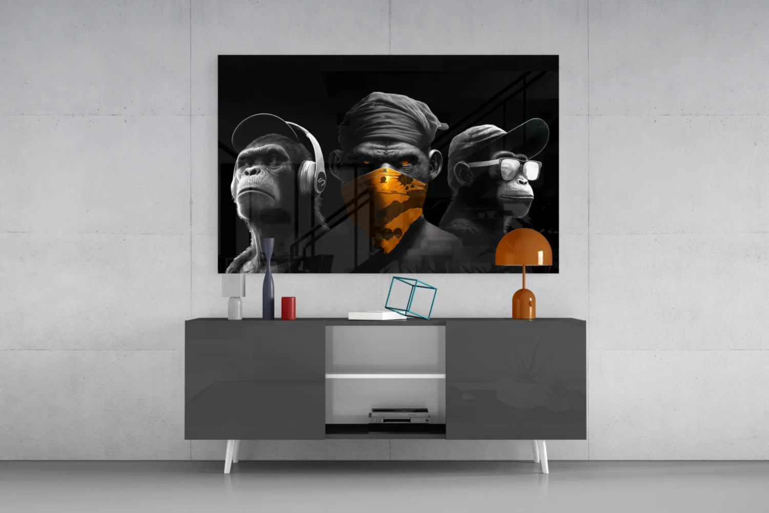 3 Wise Monkeys Chrome Edition Glass Wall Art || Designer Collection - Image 8