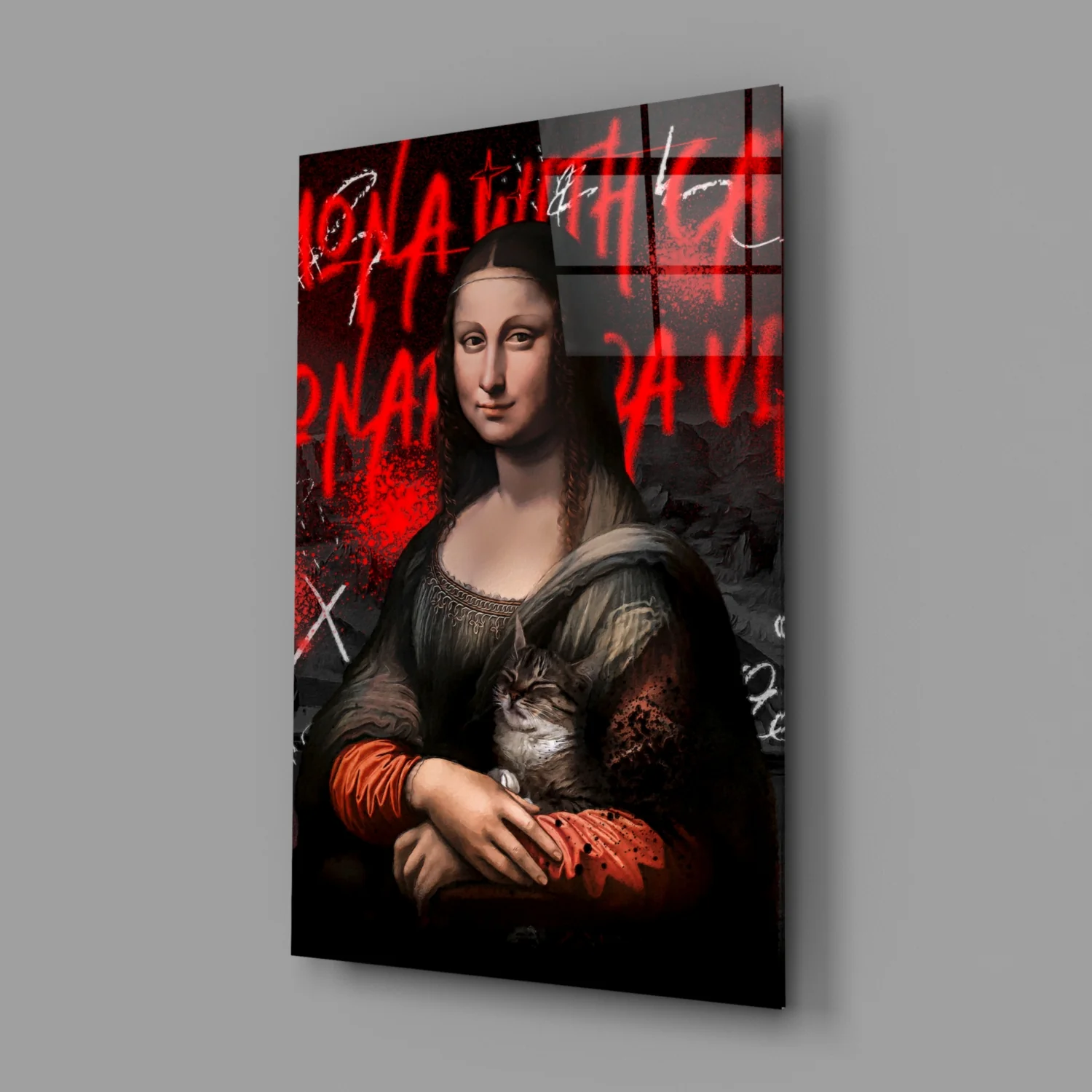 Mona Lisa, The Cat Lover Glass Wall Art || Designer Collection - Image 2