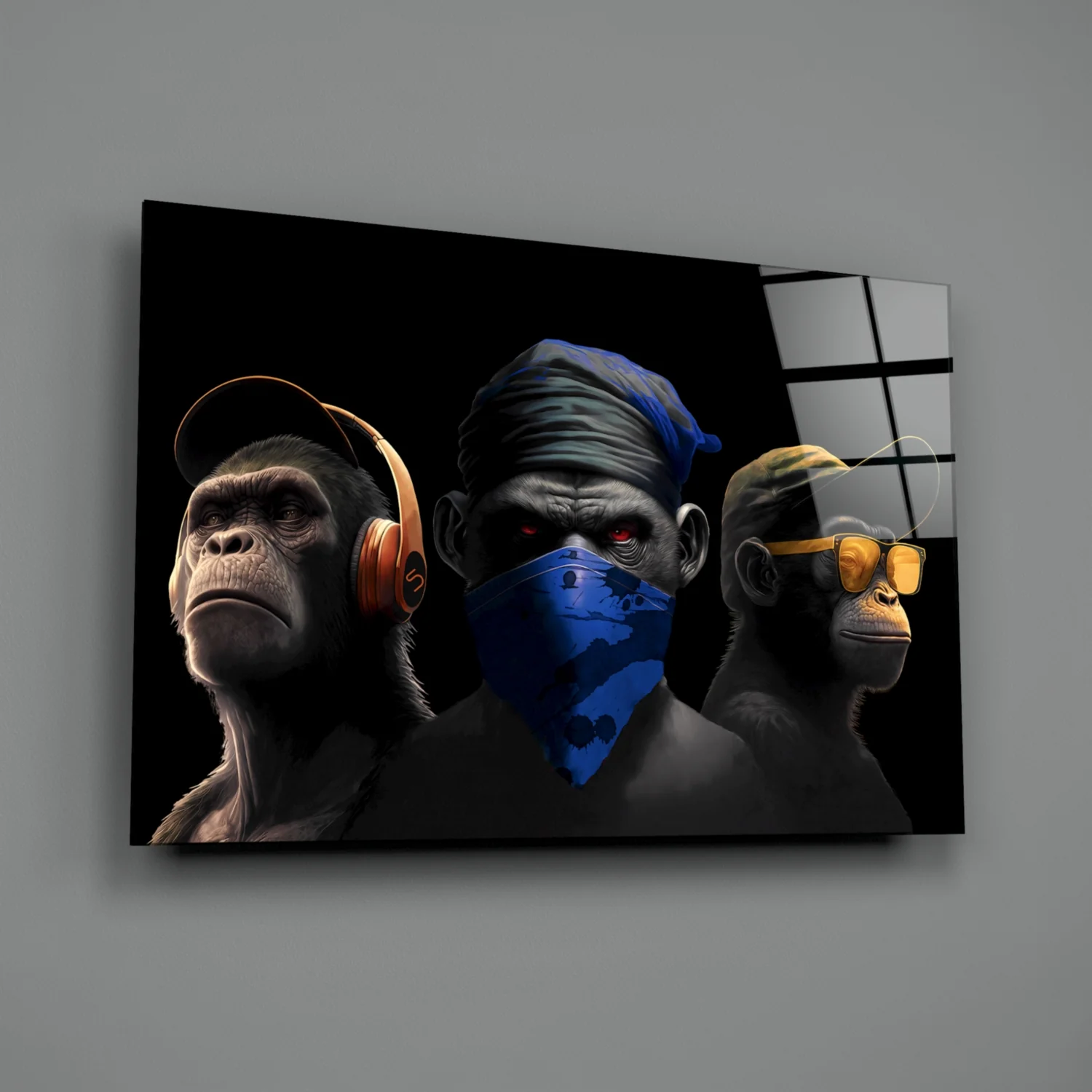 3 Wise Monkeys Glass Wall Art || Designer Collection - Image 2