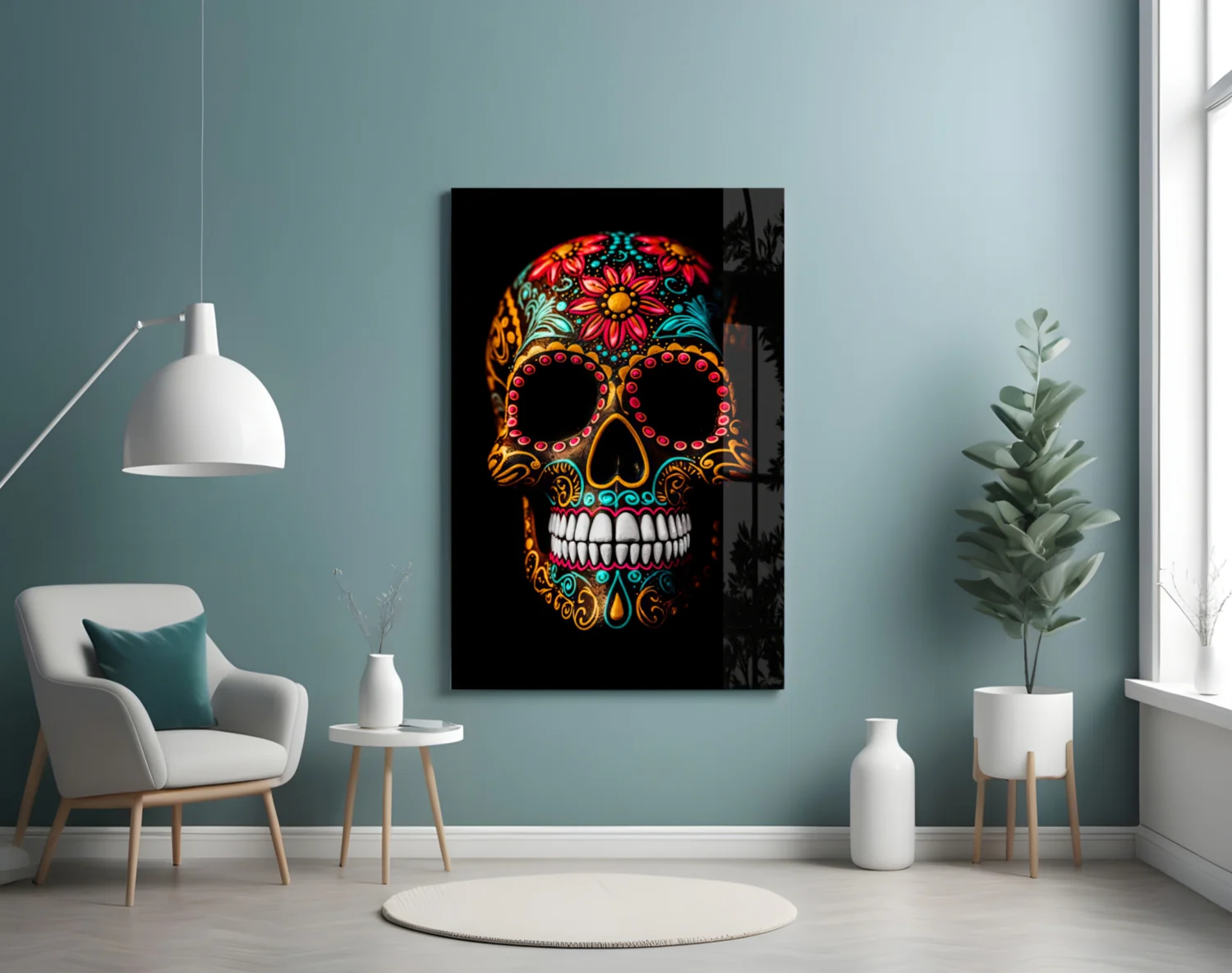 Flowery Skull Glass Wall Art || Designer Collection - Image 4