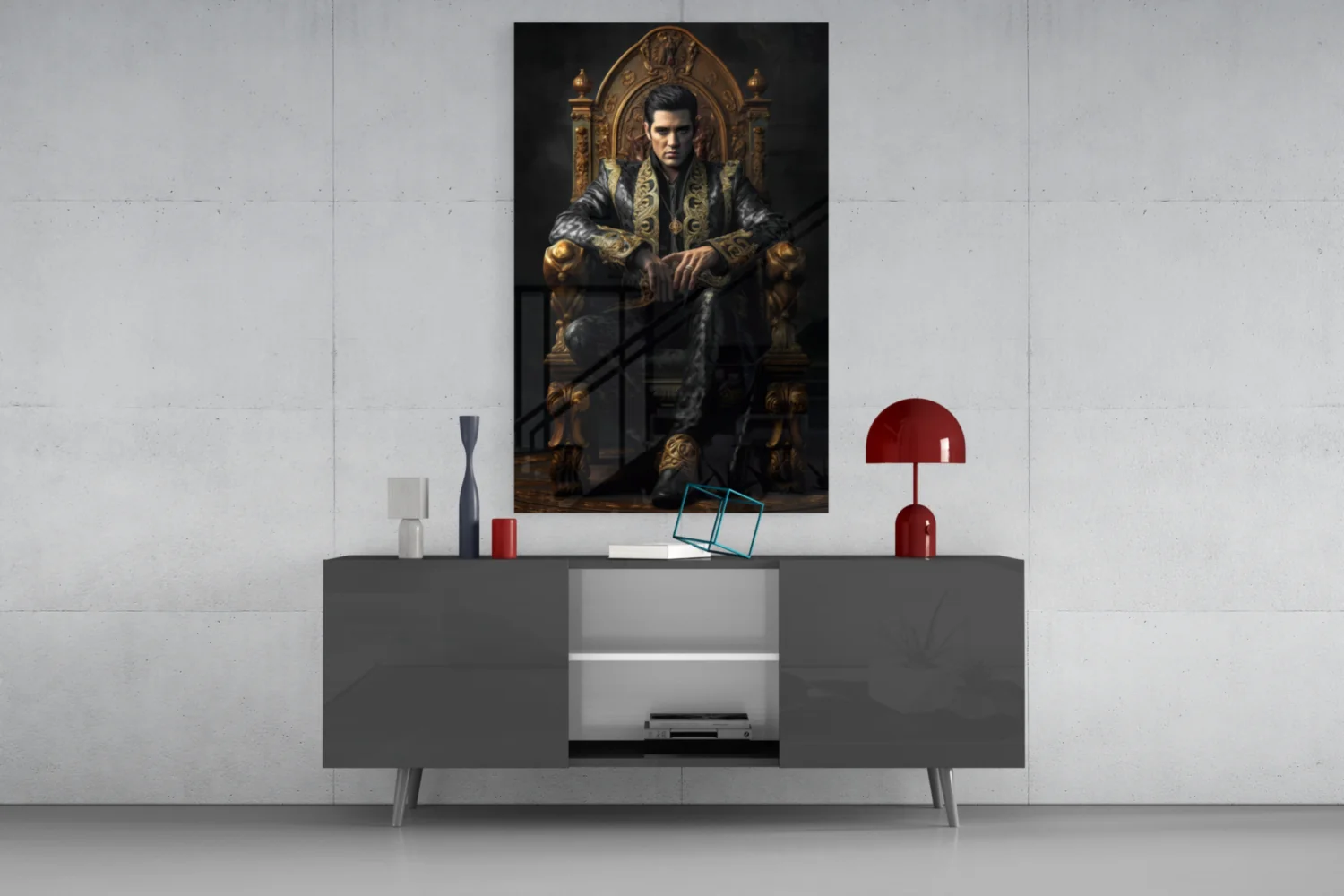 Elvis Presley in the Throne Glass Wall Art || Designer's Collection - Image 8