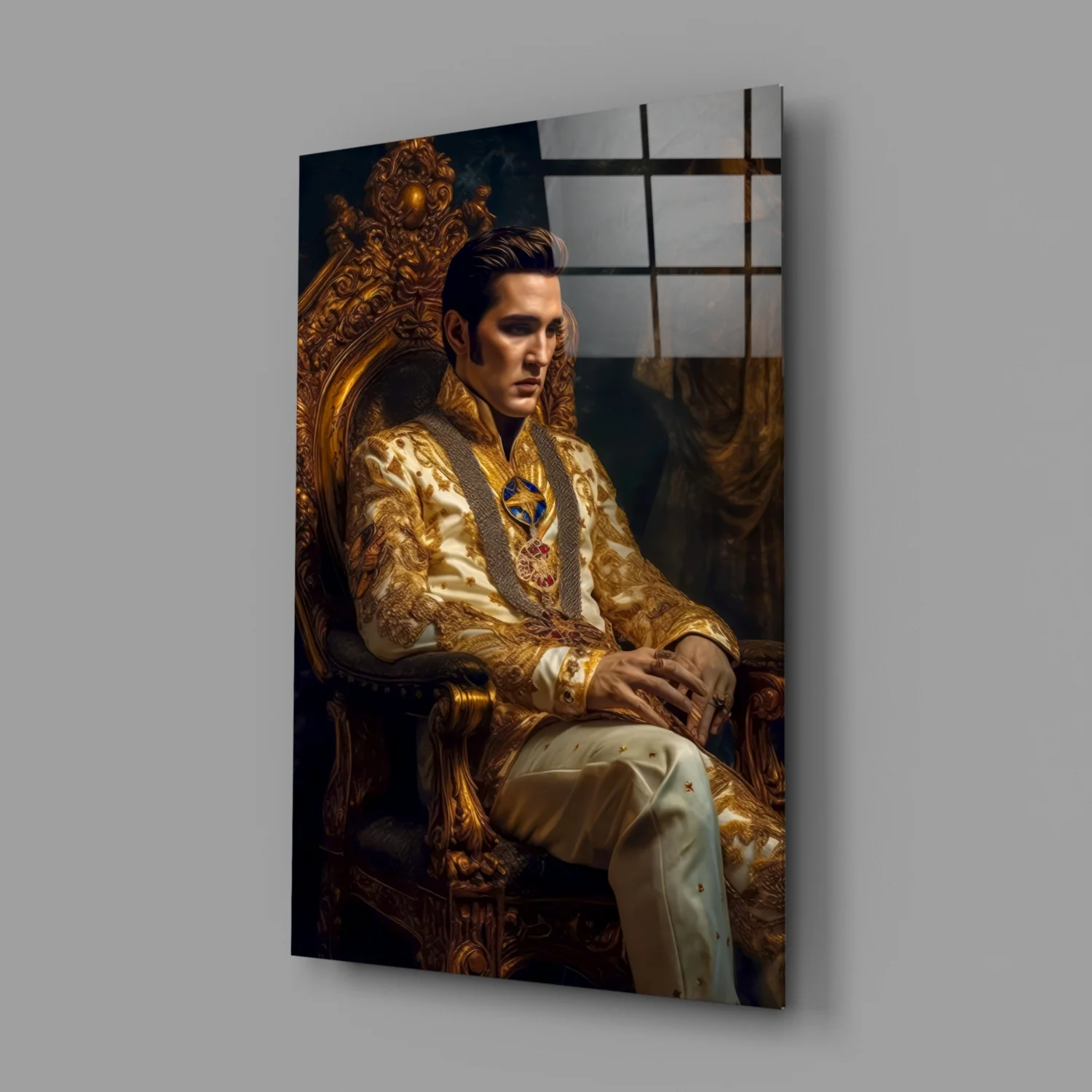 Elvis Presley in the Throne Glass Wall Art || Designer's Collection - Image 2
