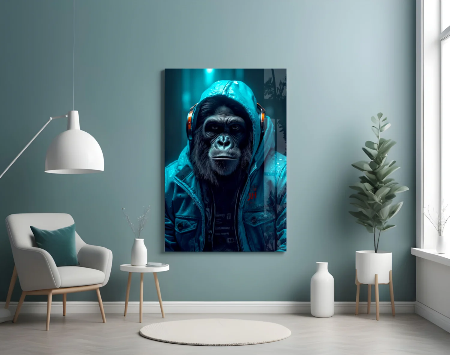 Music and the Ape  Glass Wall Art || Designer Collection - Image 4