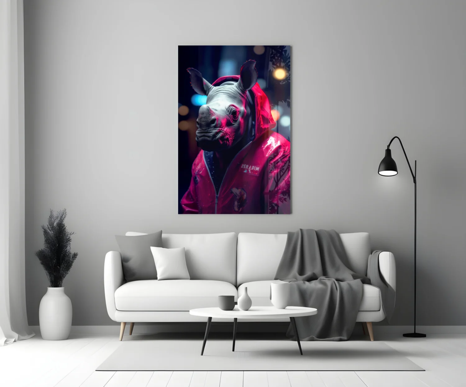 Rhino in Night Glass Wall Art || Designer Collection - Image 3