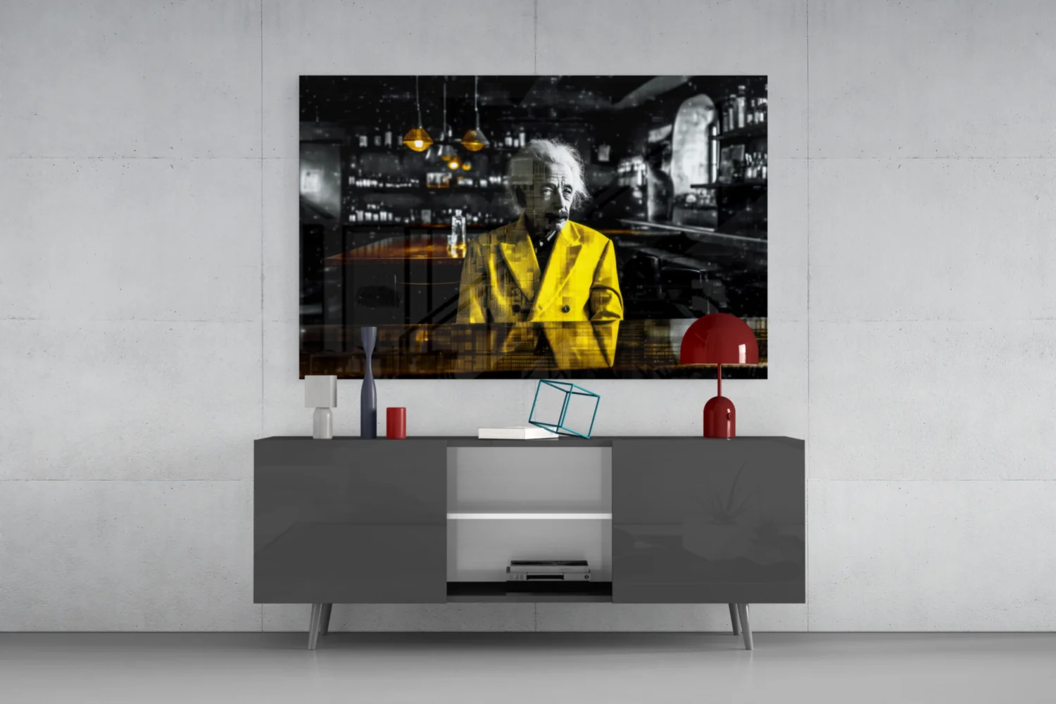Einstein in the Bar Glass Wall Art || Designers Collection - Image 8