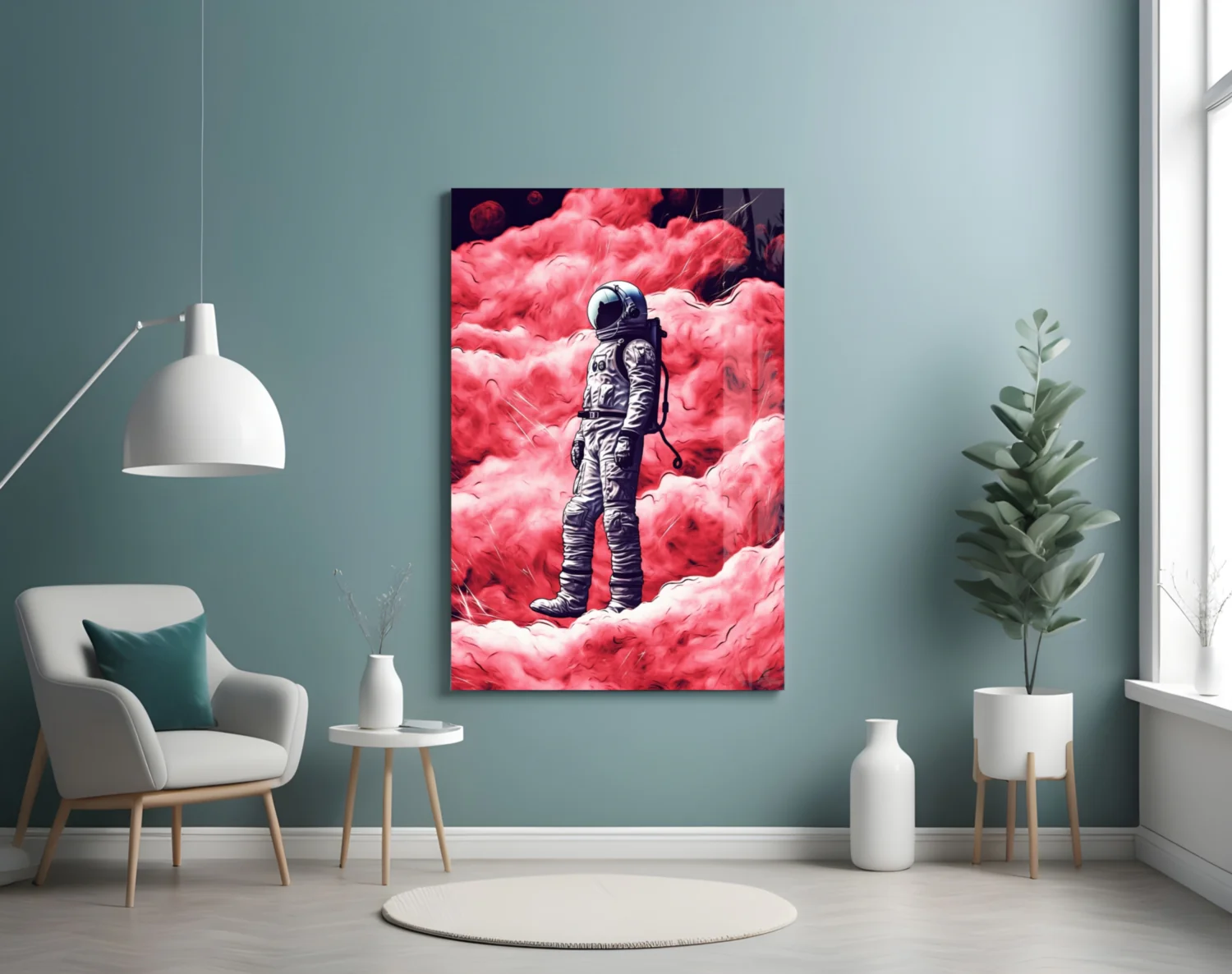 Astronaut on a Pinky Planet Glass Wall Art || Designer Collection - Image 4