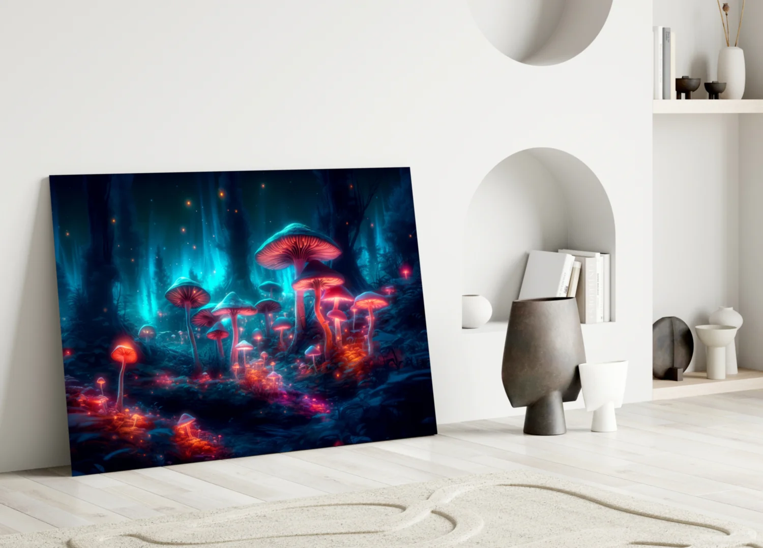 Neon Mushroom Forest Glass Wall Art || Designer Collection - Image 3