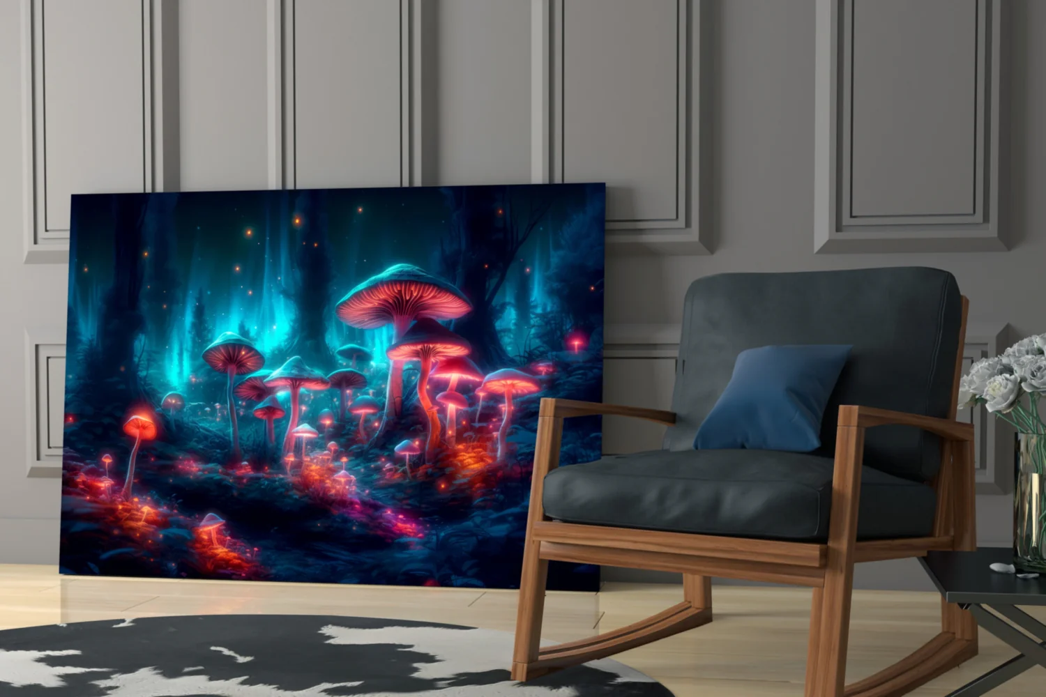 Neon Mushroom Forest Glass Wall Art || Designer Collection - Image 6