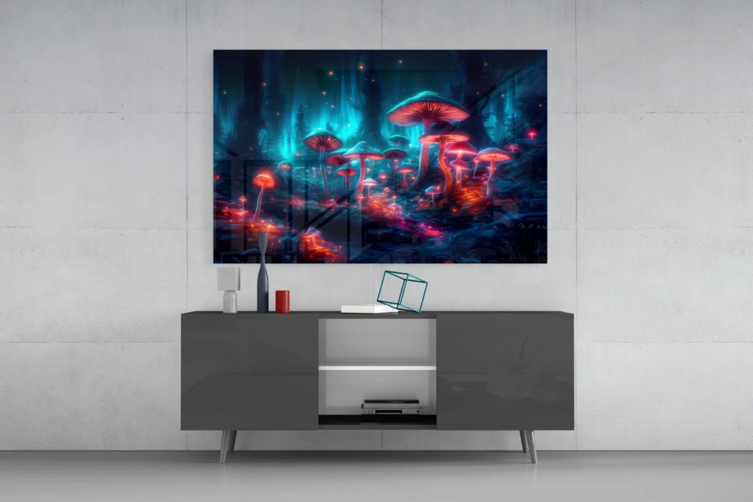 Neon Mushroom Forest Glass Wall Art || Designer Collection - Image 8