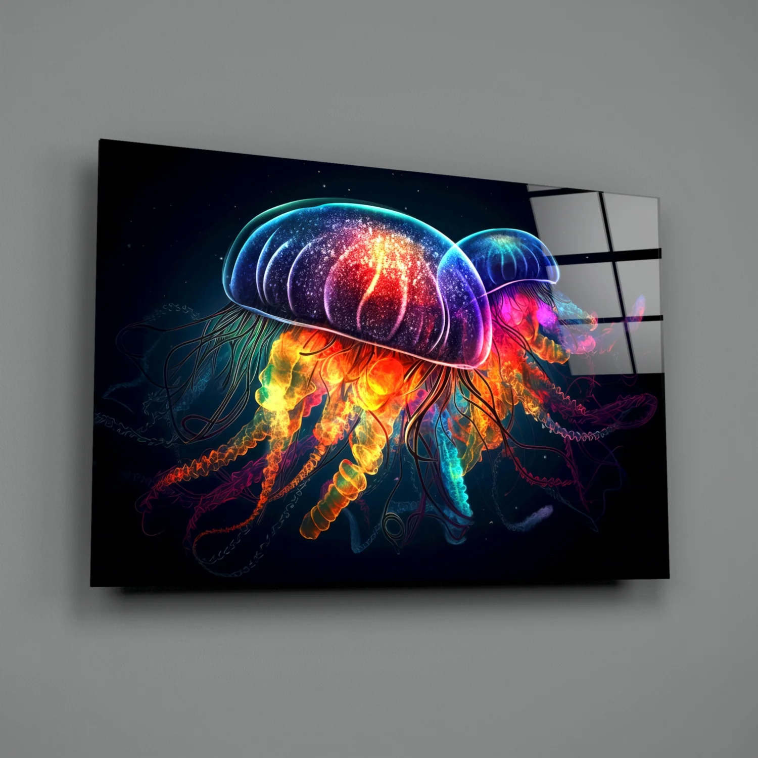 Neon Jellyfish Glass Wall Art || Designer Collection - Image 2