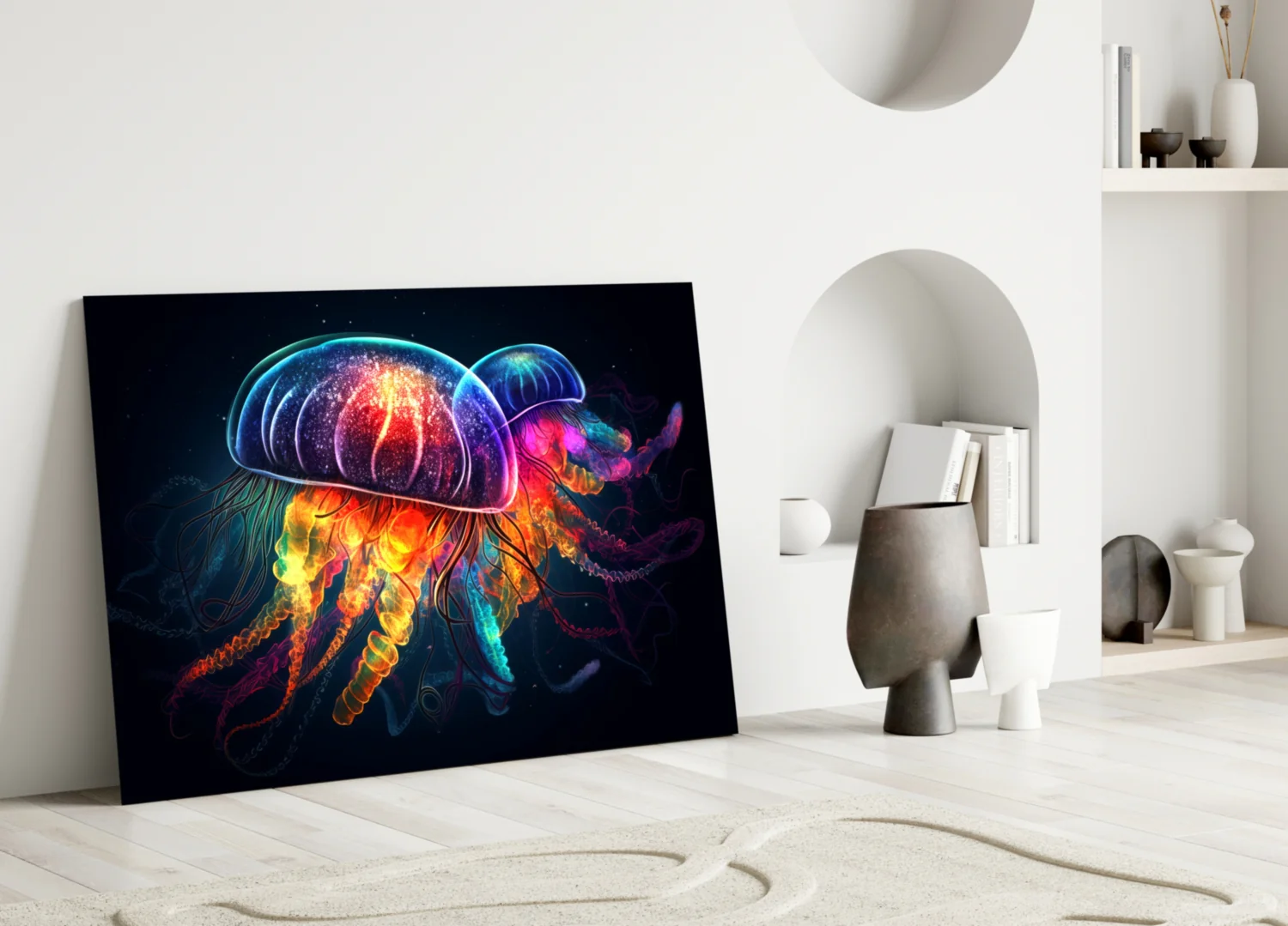 Neon Jellyfish Glass Wall Art || Designer Collection - Image 3