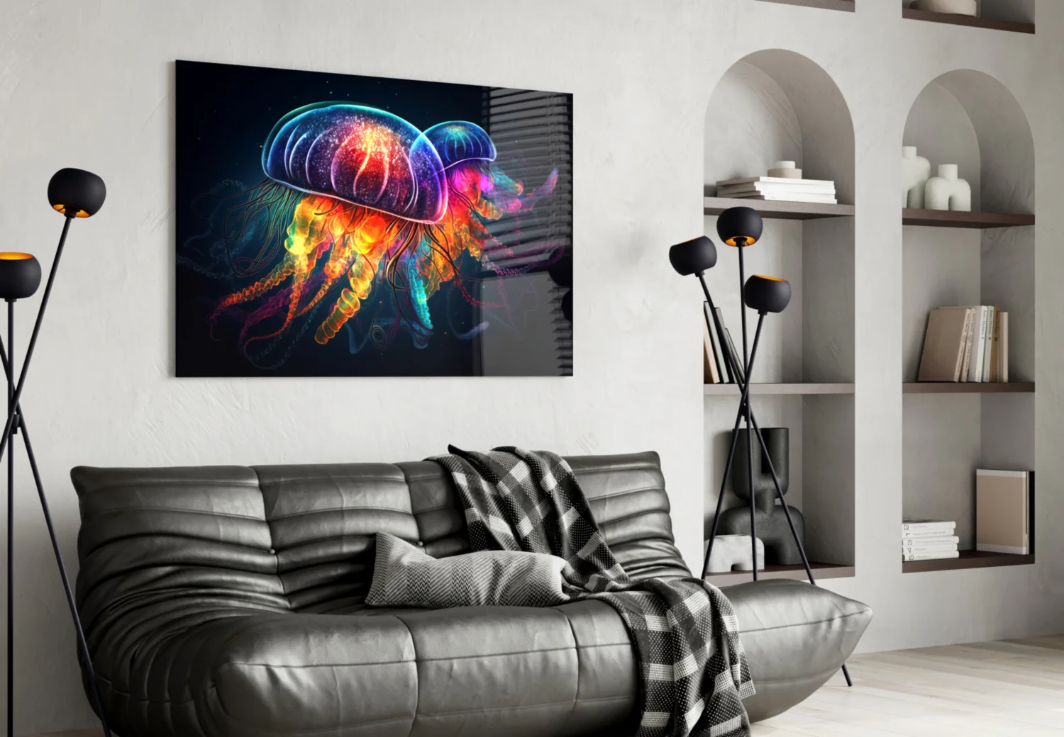 Neon Jellyfish Glass Wall Art || Designer Collection - Image 4