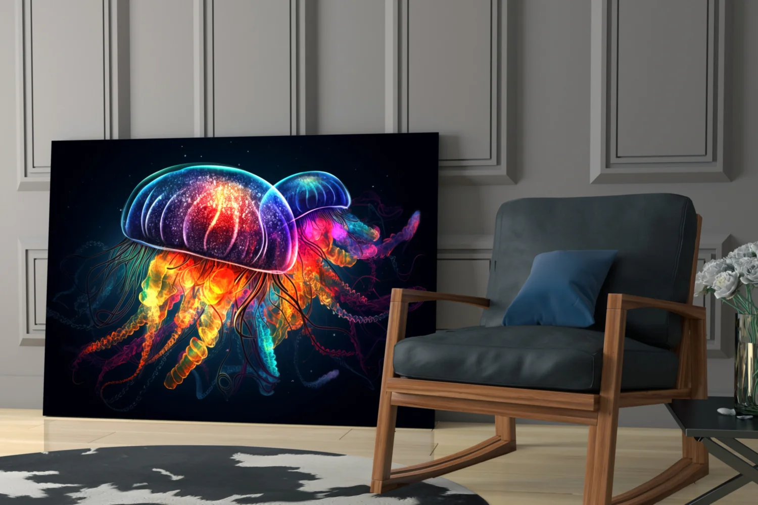 Neon Jellyfish Glass Wall Art || Designer Collection - Image 6