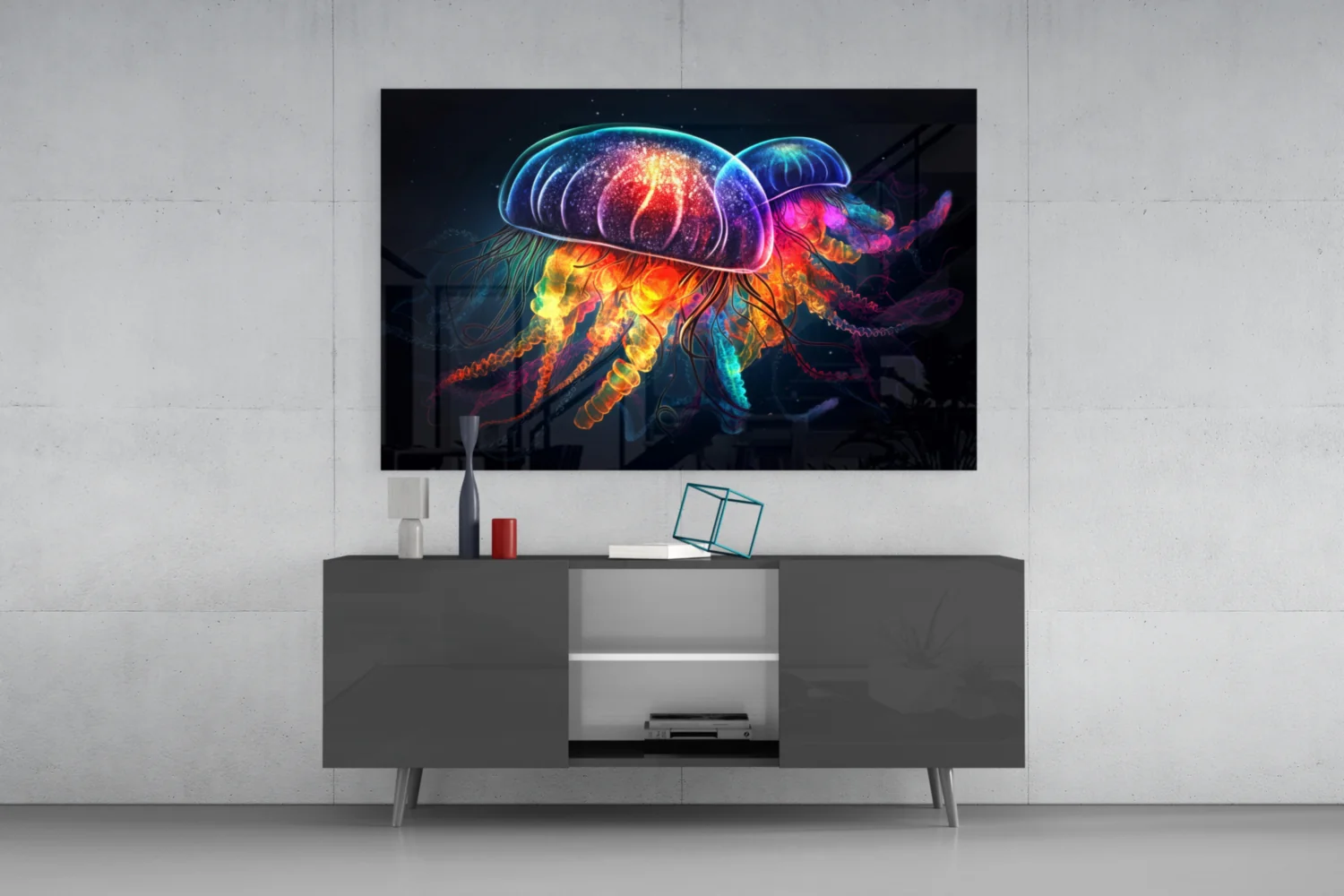 Neon Jellyfish Glass Wall Art || Designer Collection - Image 8