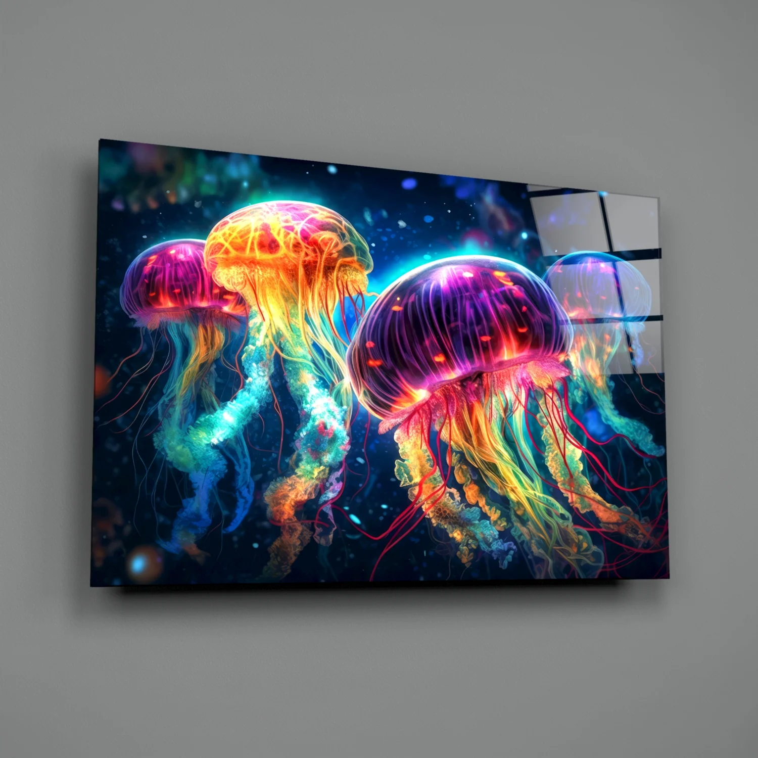 Neon Jellyfish Glass Wall Art || Designer Collection - Image 2