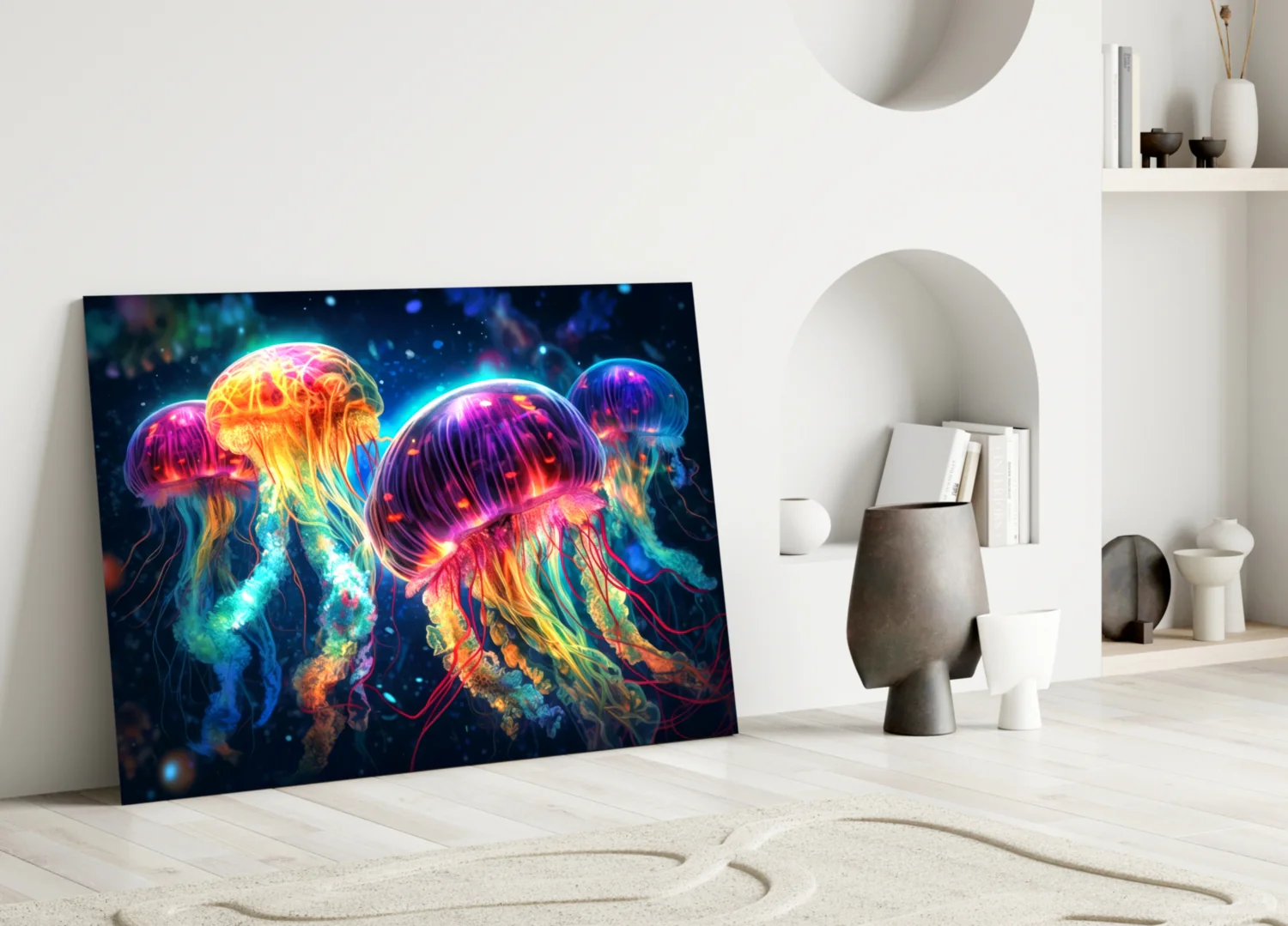 Neon Jellyfish Glass Wall Art || Designer Collection - Image 3