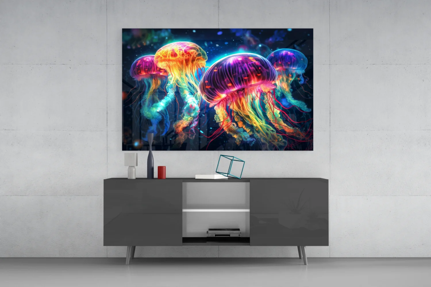 Neon Jellyfish Glass Wall Art || Designer Collection - Image 8
