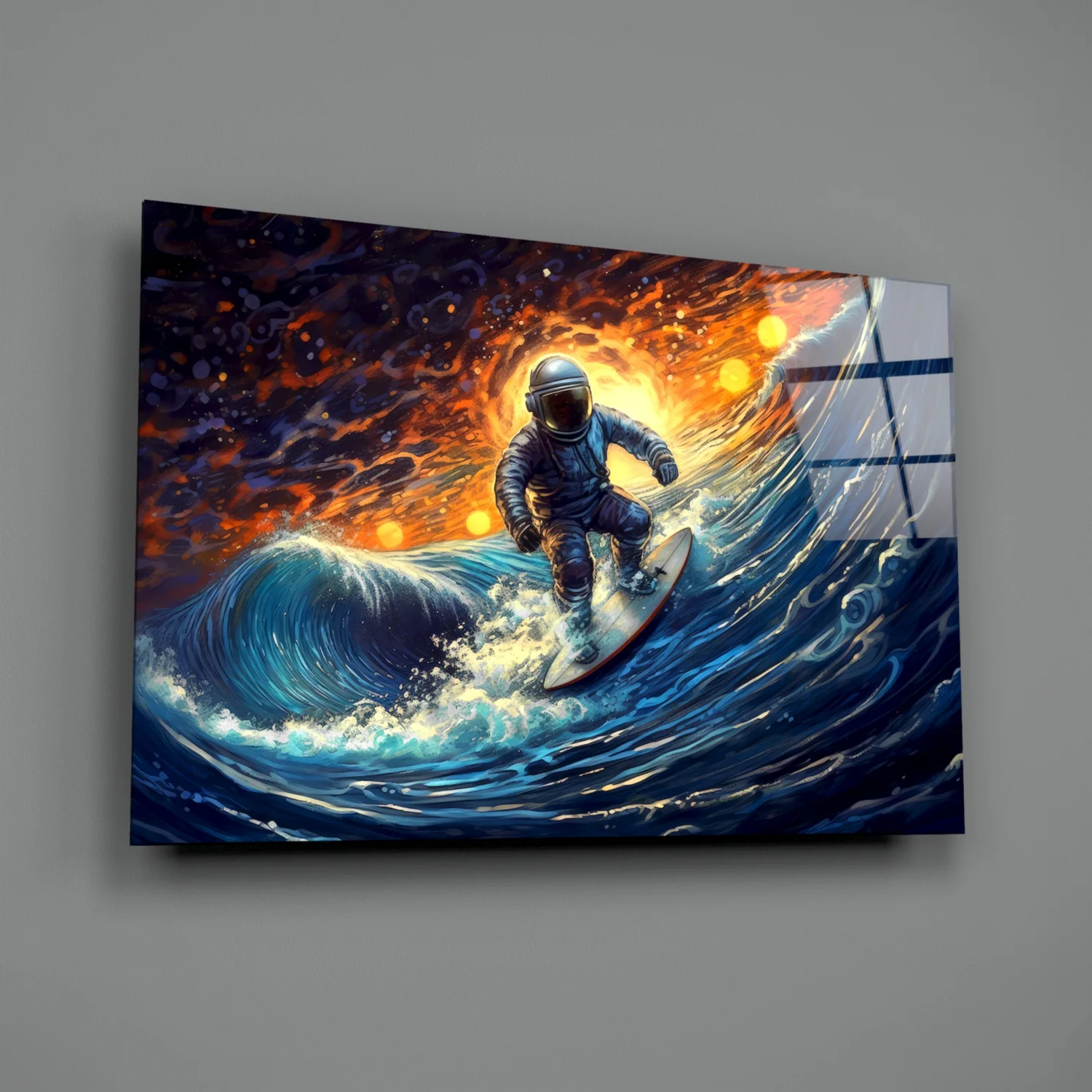 Surfing in Space Glass Wall Art || Designer Collection - Image 2