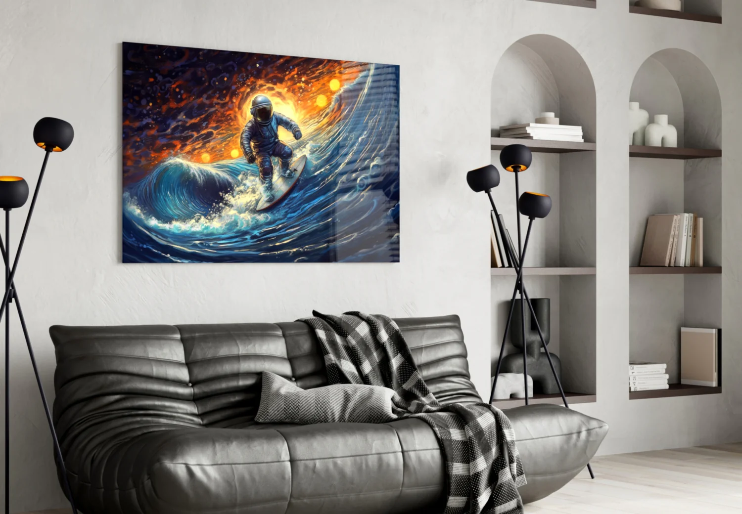 Surfing in Space Glass Wall Art || Designer Collection - Image 4