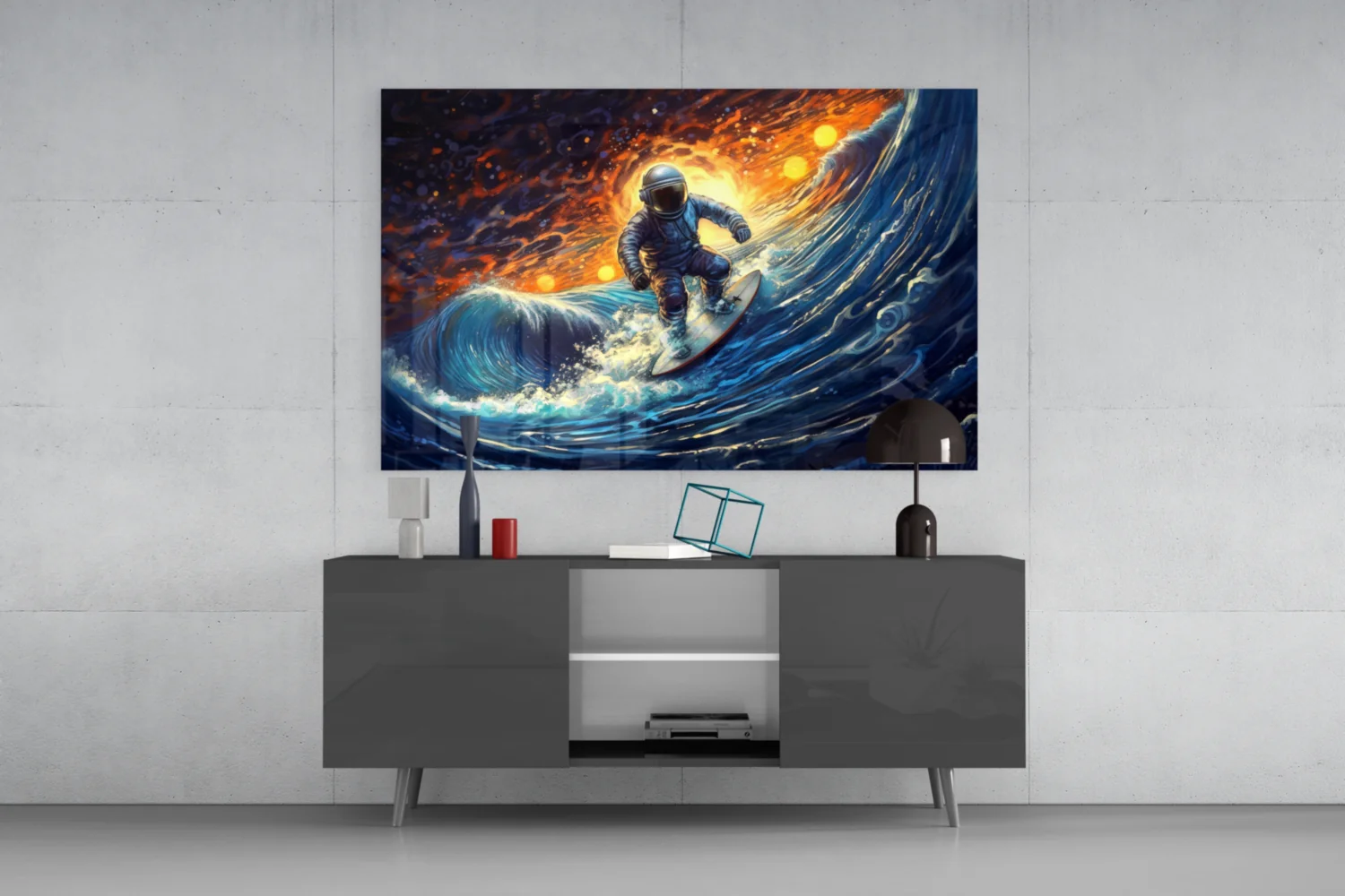 Surfing in Space Glass Wall Art || Designer Collection - Image 8