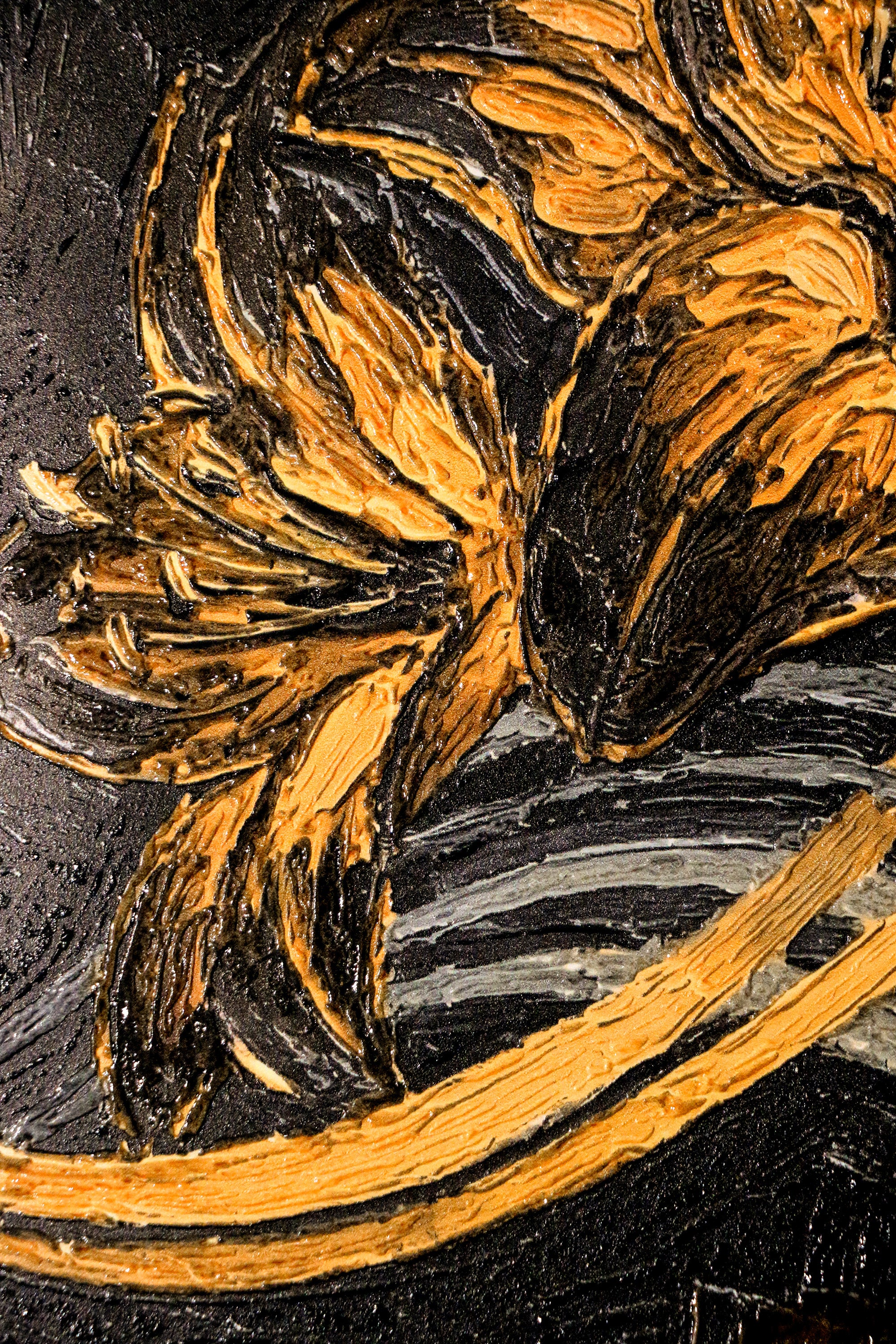 Gilded Ember Lilies — 3D Haptic Embossed High-Gloss Luxury Wall Art - Image 3