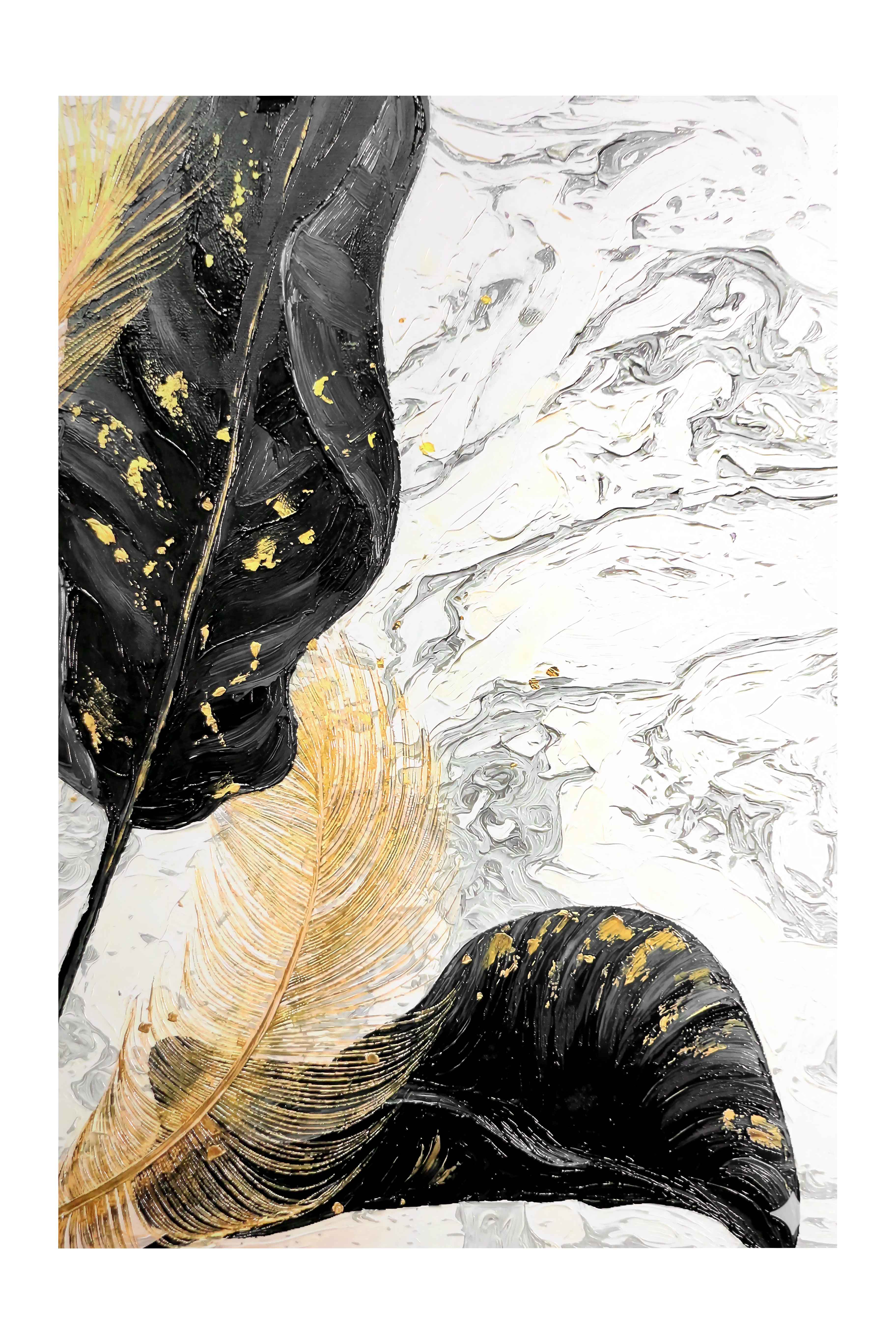 Gilded Leaf & Feather Reverie — 3D Haptic Embossed High-Gloss Luxury Wall Art - Image 10