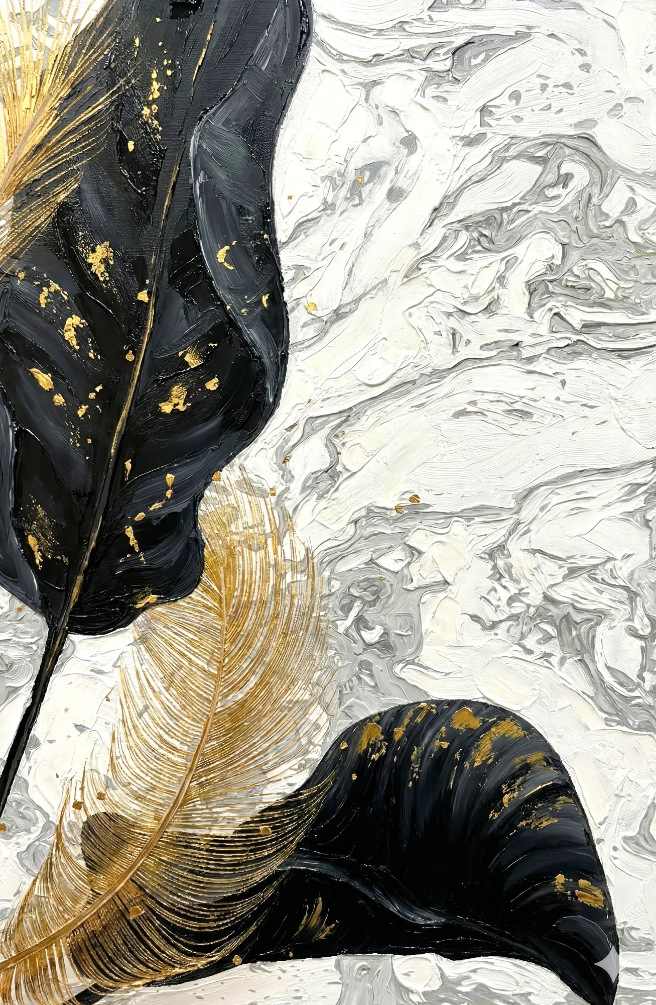 Gilded Leaf & Feather Reverie — 3D Haptic Embossed High-Gloss Luxury Wall Art - Image 14