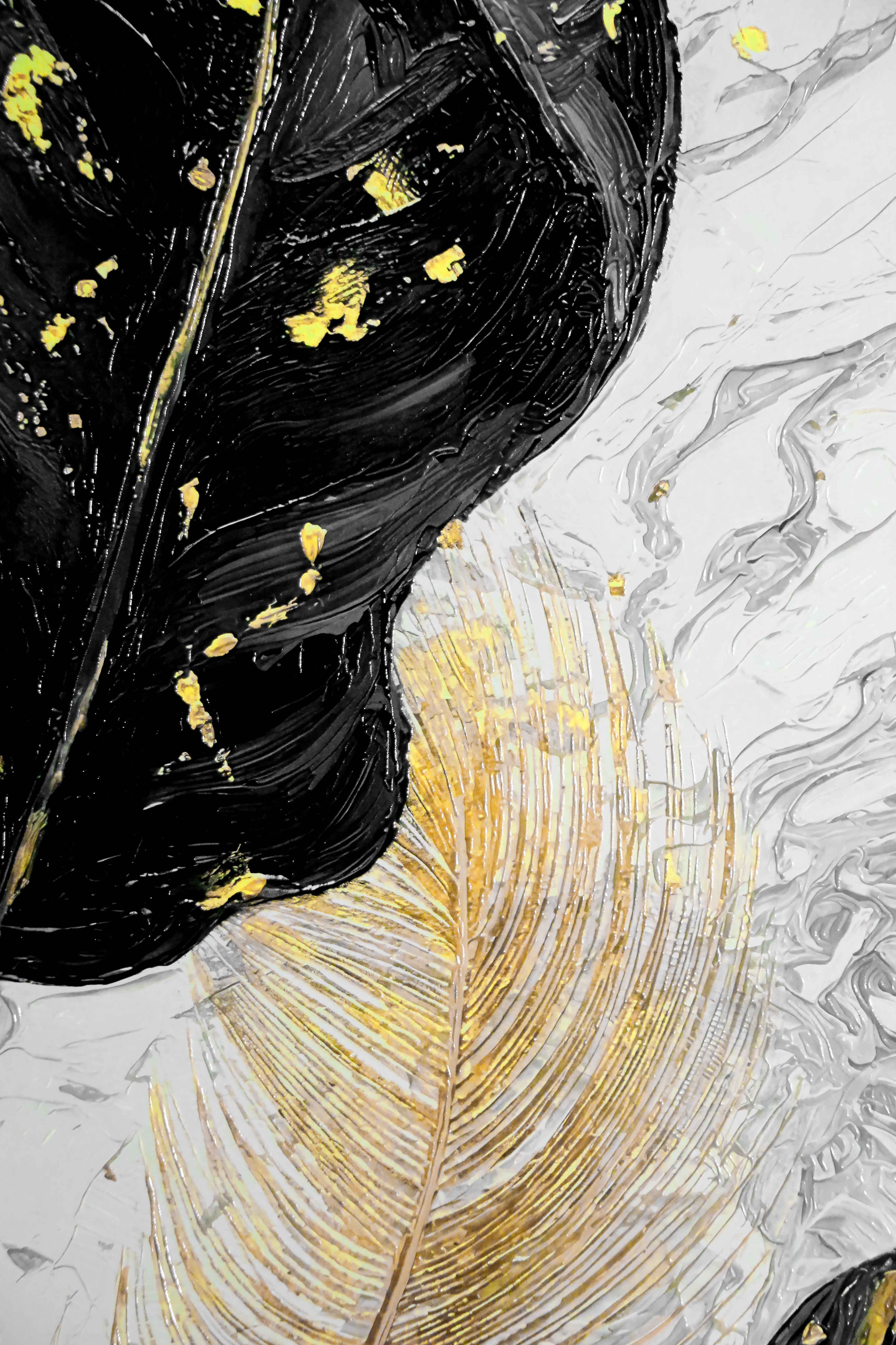 Gilded Leaf & Feather Reverie — 3D Haptic Embossed High-Gloss Luxury Wall Art - Image 2