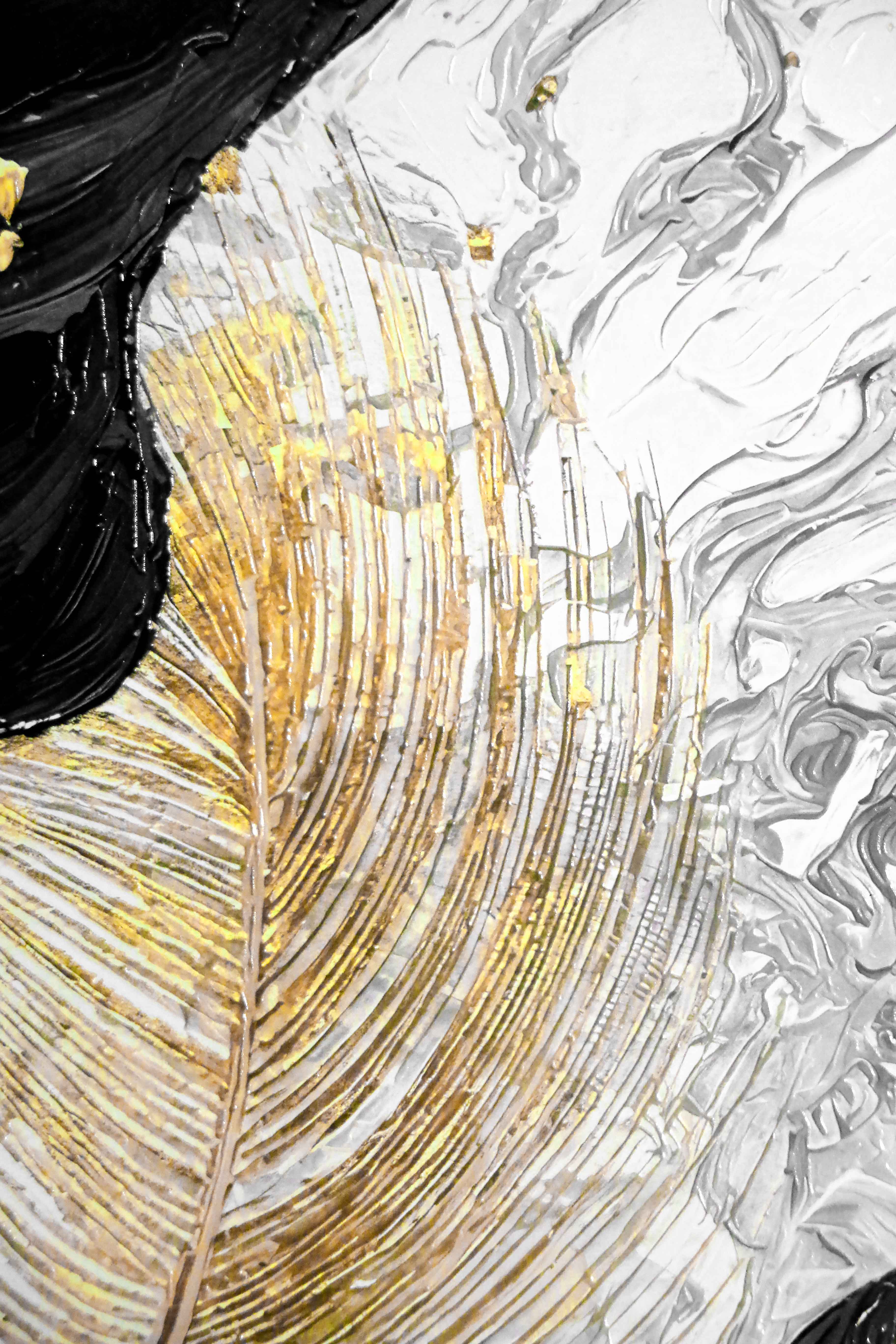 Gilded Leaf & Feather Reverie — 3D Haptic Embossed High-Gloss Luxury Wall Art - Image 4