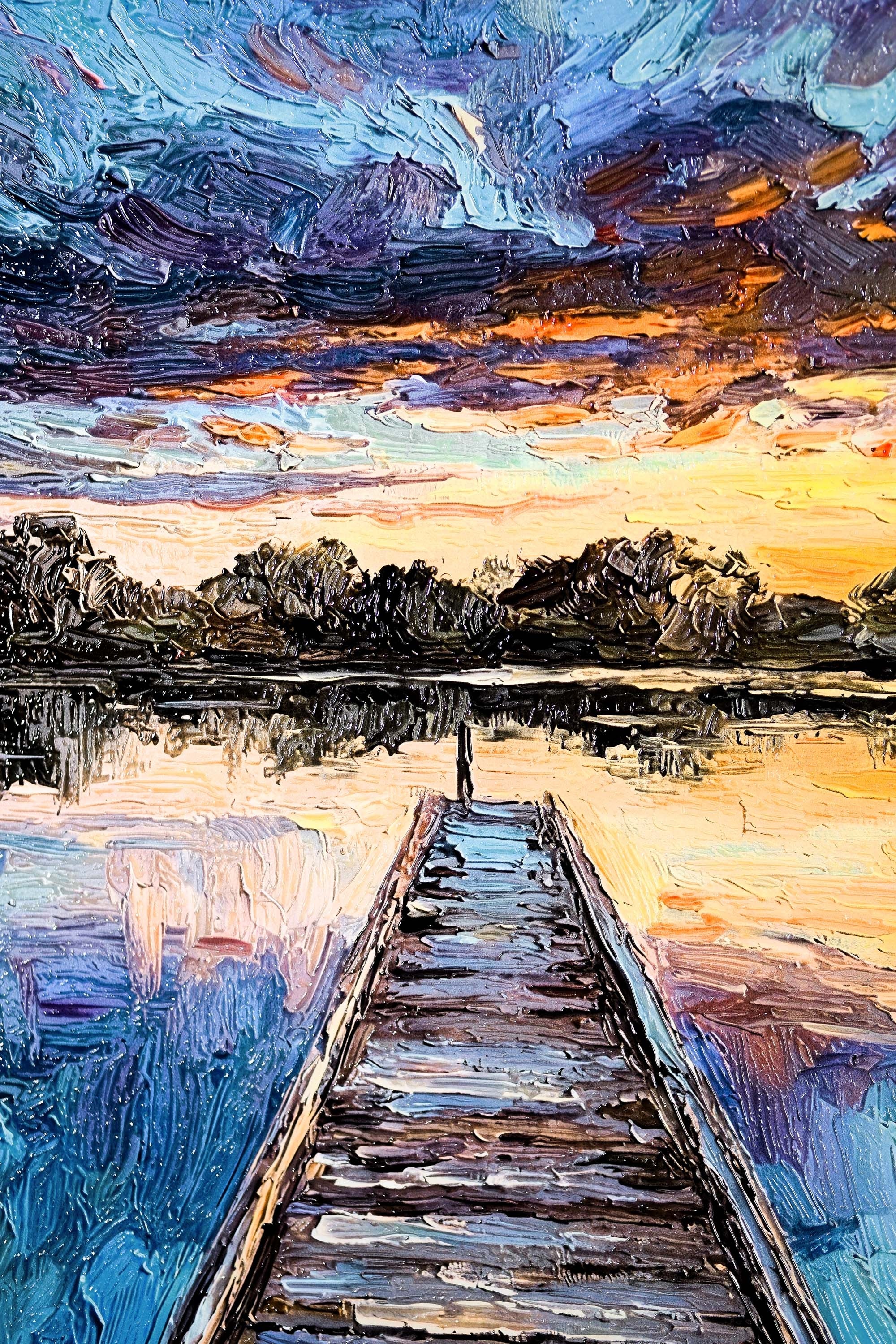Twilight Pier Reflections — 3D Haptic Embossed High-Gloss Luxury Wall Art - Image 10