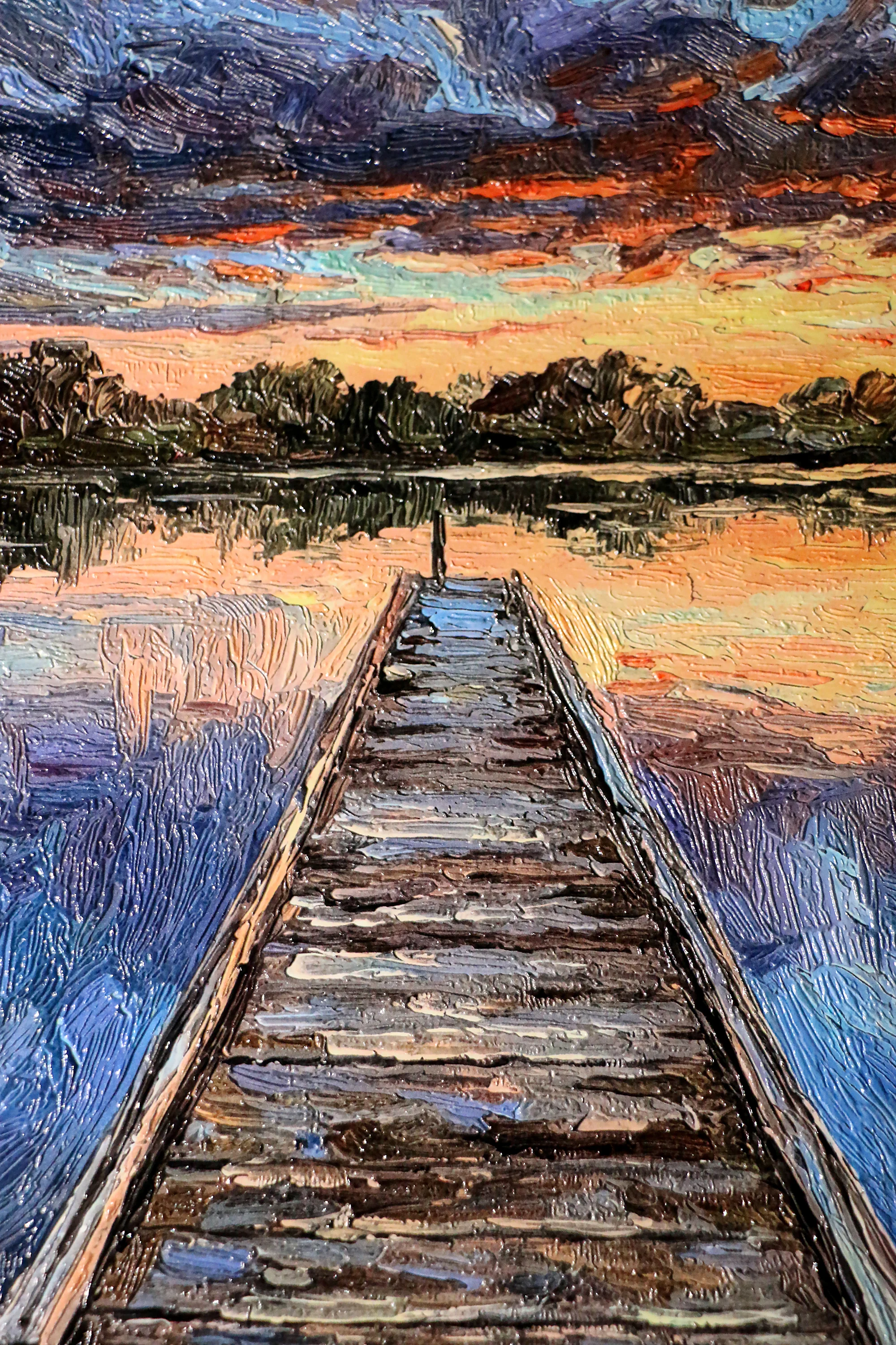 Twilight Pier Reflections — 3D Haptic Embossed High-Gloss Luxury Wall Art - Image 3