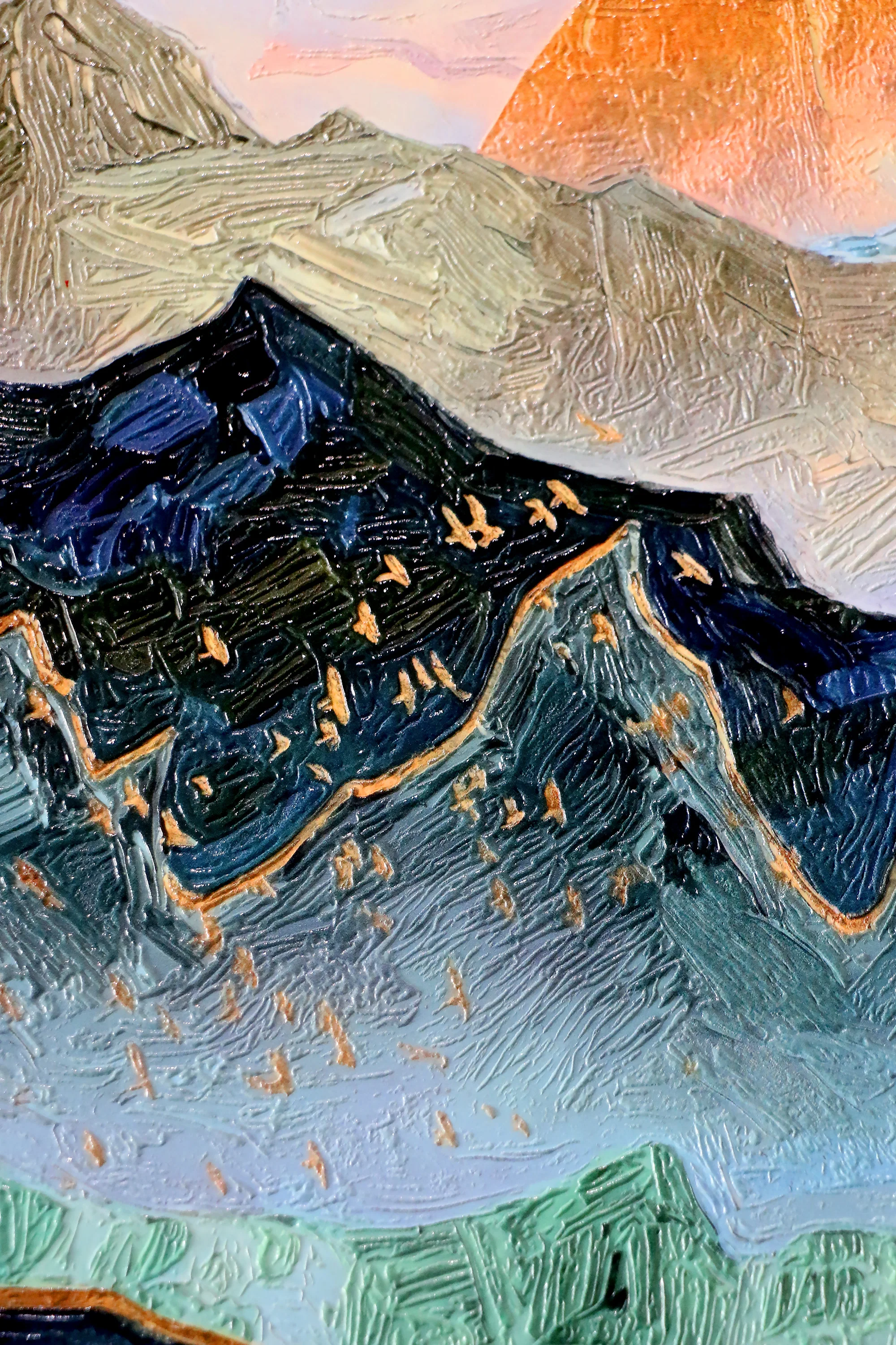 Golden Summit Peaks — 3D Haptic Embossed High-Gloss Luxury Wall Art - Image 2