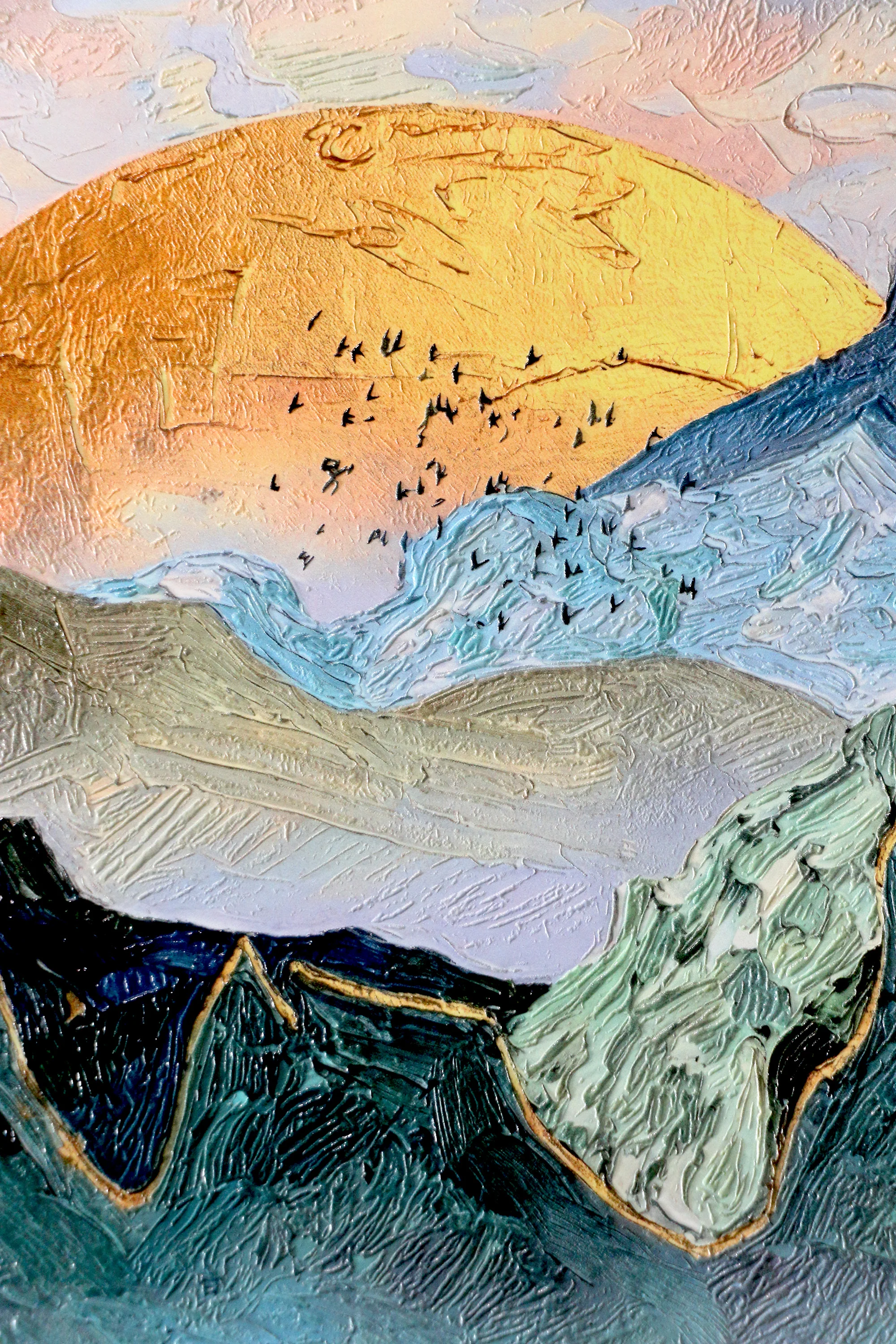 Golden Summit Peaks — 3D Haptic Embossed High-Gloss Luxury Wall Art - Image 4