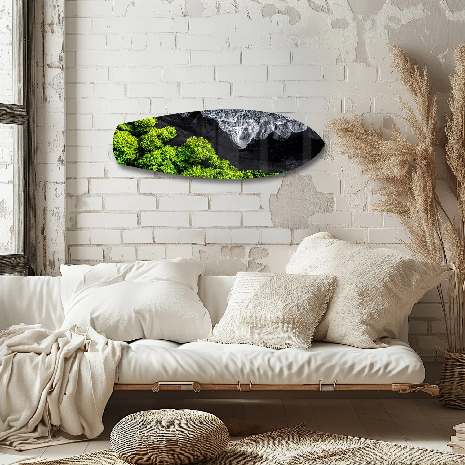 Black Sand Beach Aerial Forest Glass Wall Art - Image 4