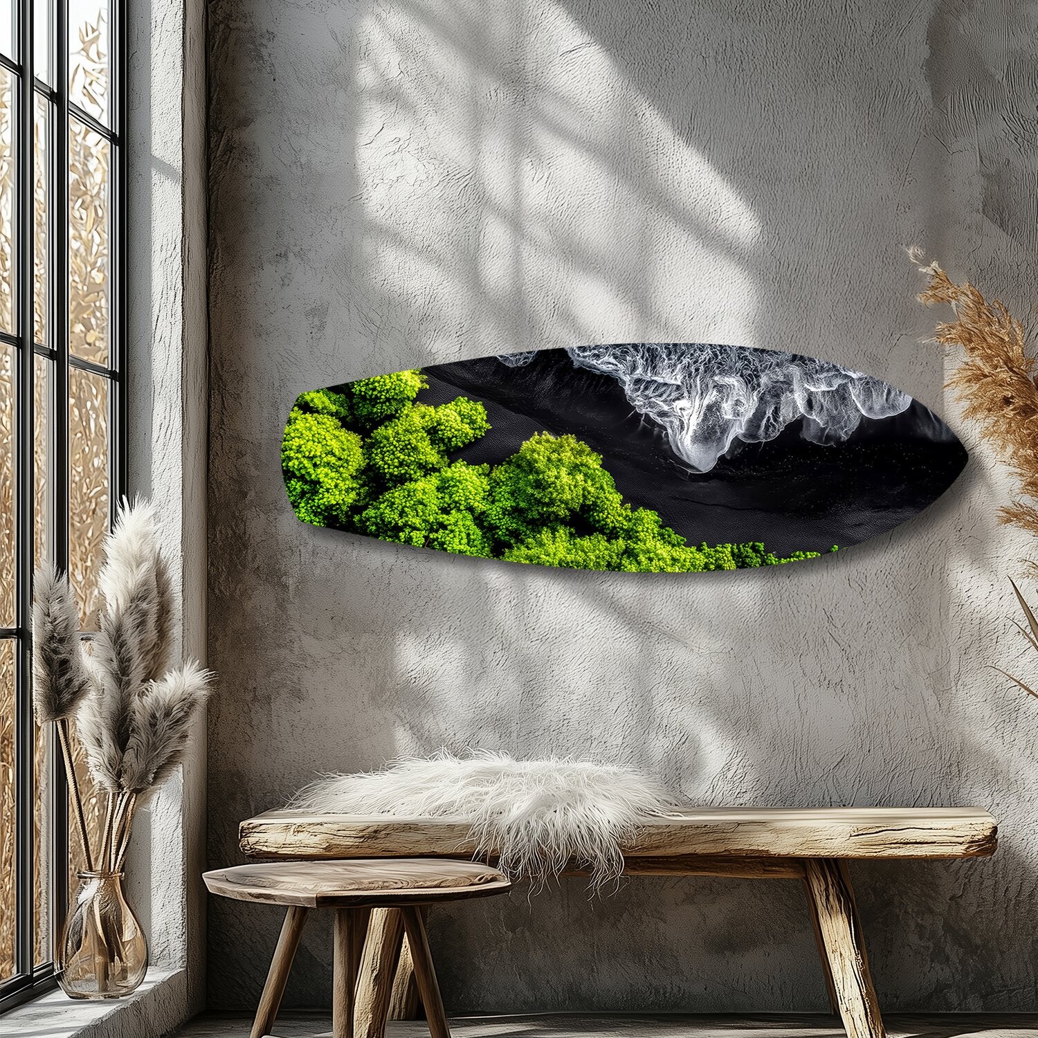 Black Sand Beach Aerial Forest Glass Wall Art - Image 9