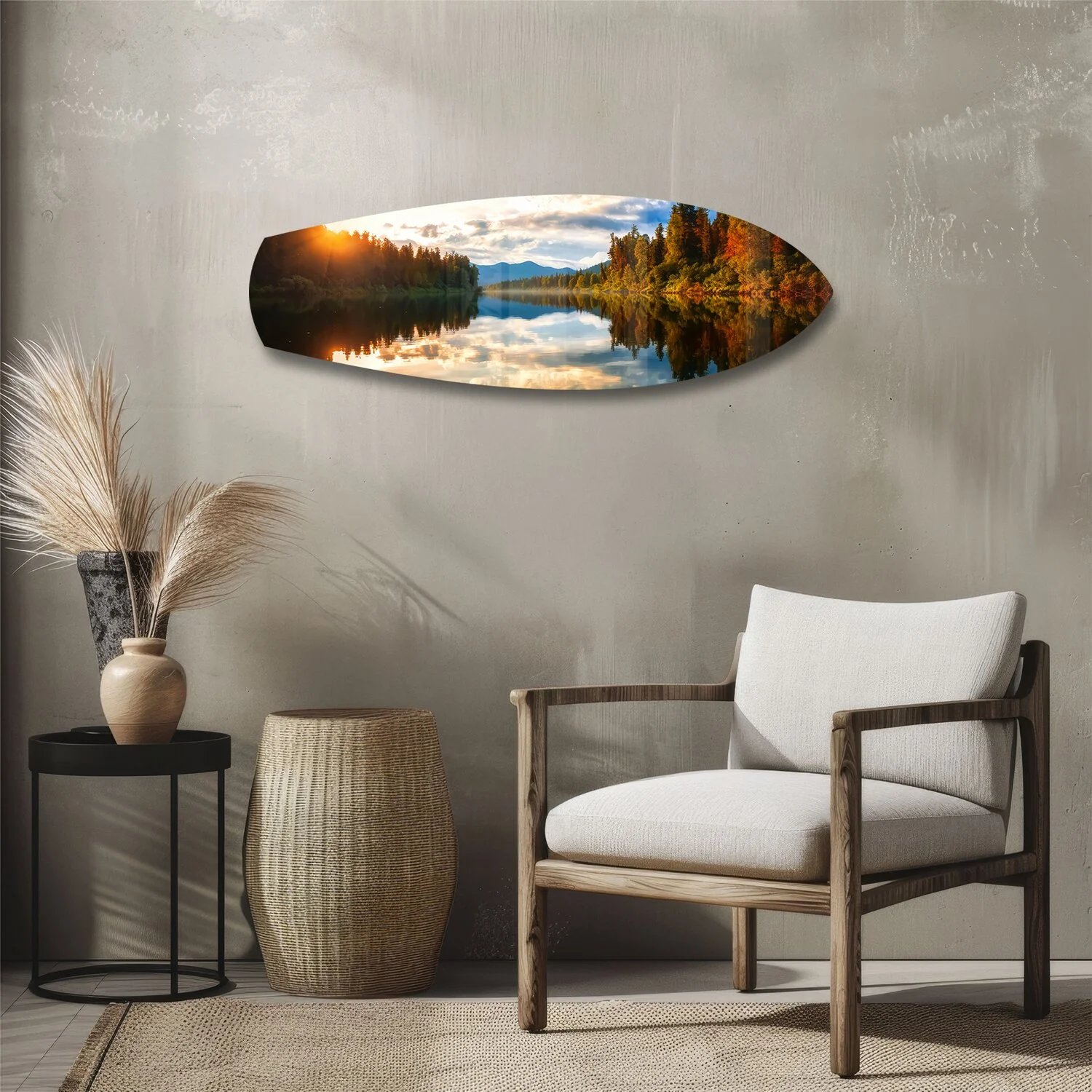 Lakeside Sunset Mirror Landscape Glass Wall Art - Image 3