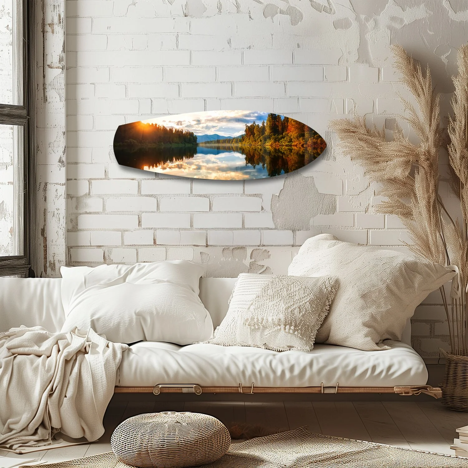 Lakeside Sunset Mirror Landscape Glass Wall Art - Image 4